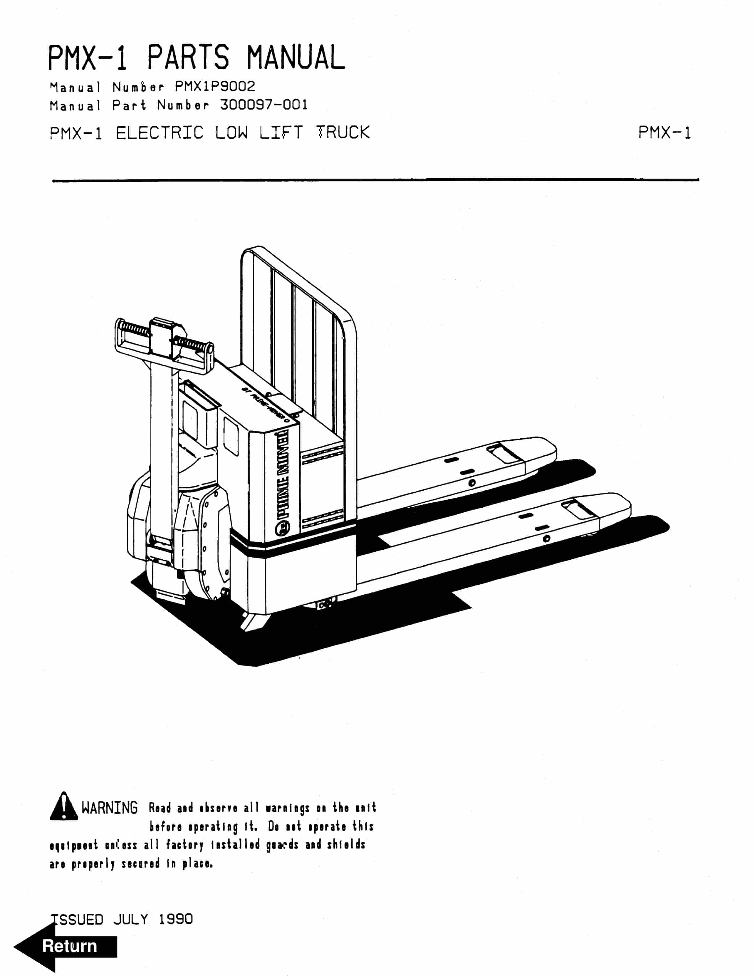 BT PMX-1 Electric Low Lift Truck Parts Manual 300097-001 1 BT PMX-1 Electric Low Lift Truck Parts Manual 300097-001