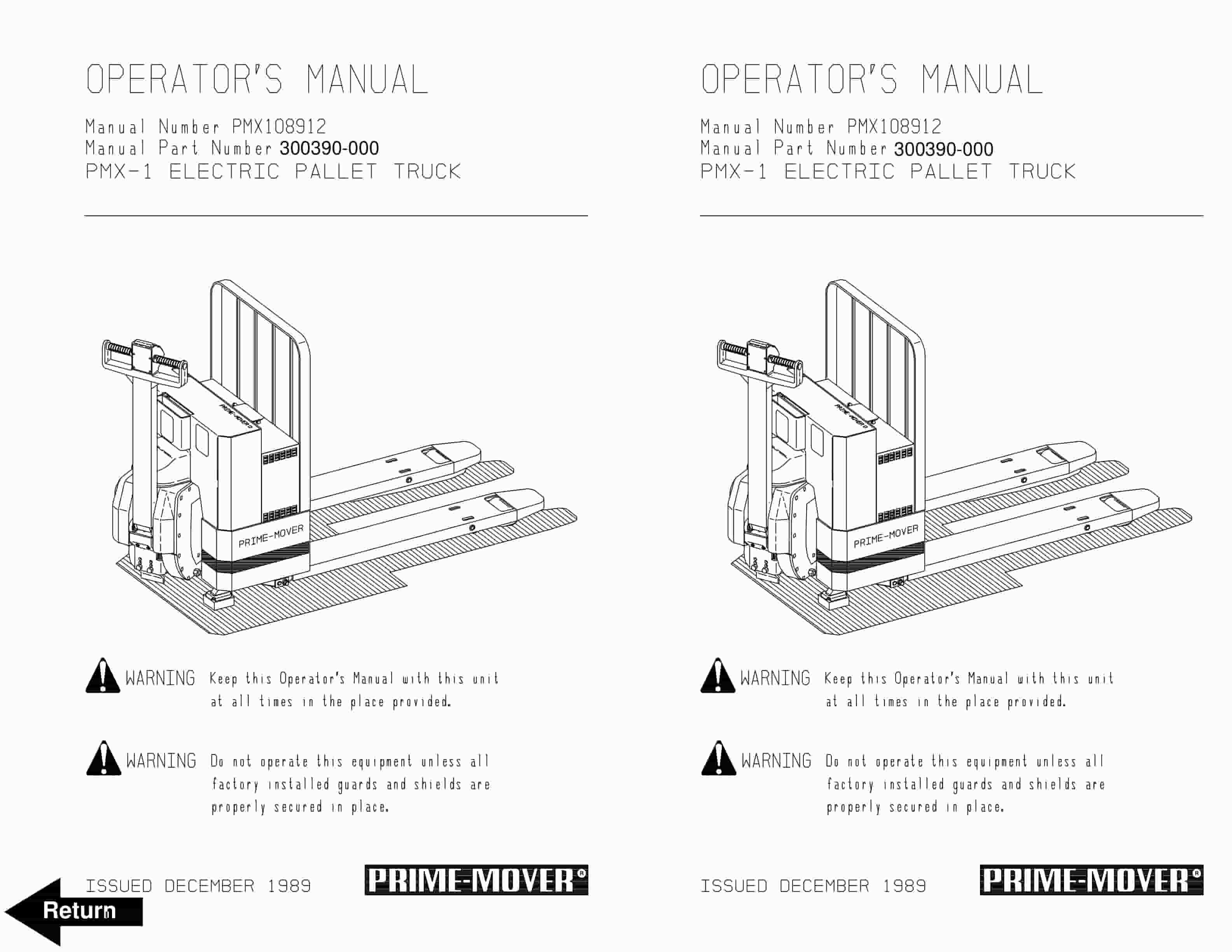 BT PMX-1 Electric Pallet Truck Operator Manual 300390-000