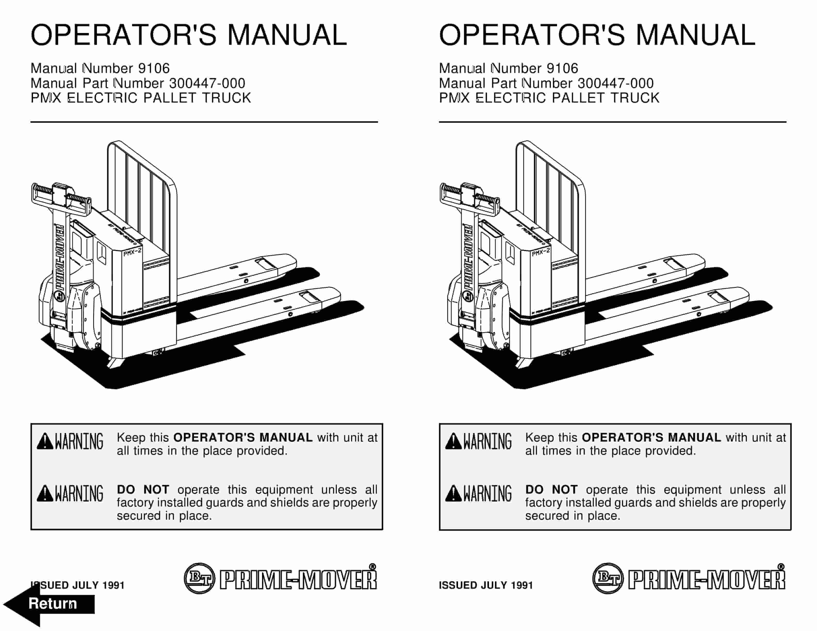BT PMX Electric Pallet Truck Operator Manual 300447-000