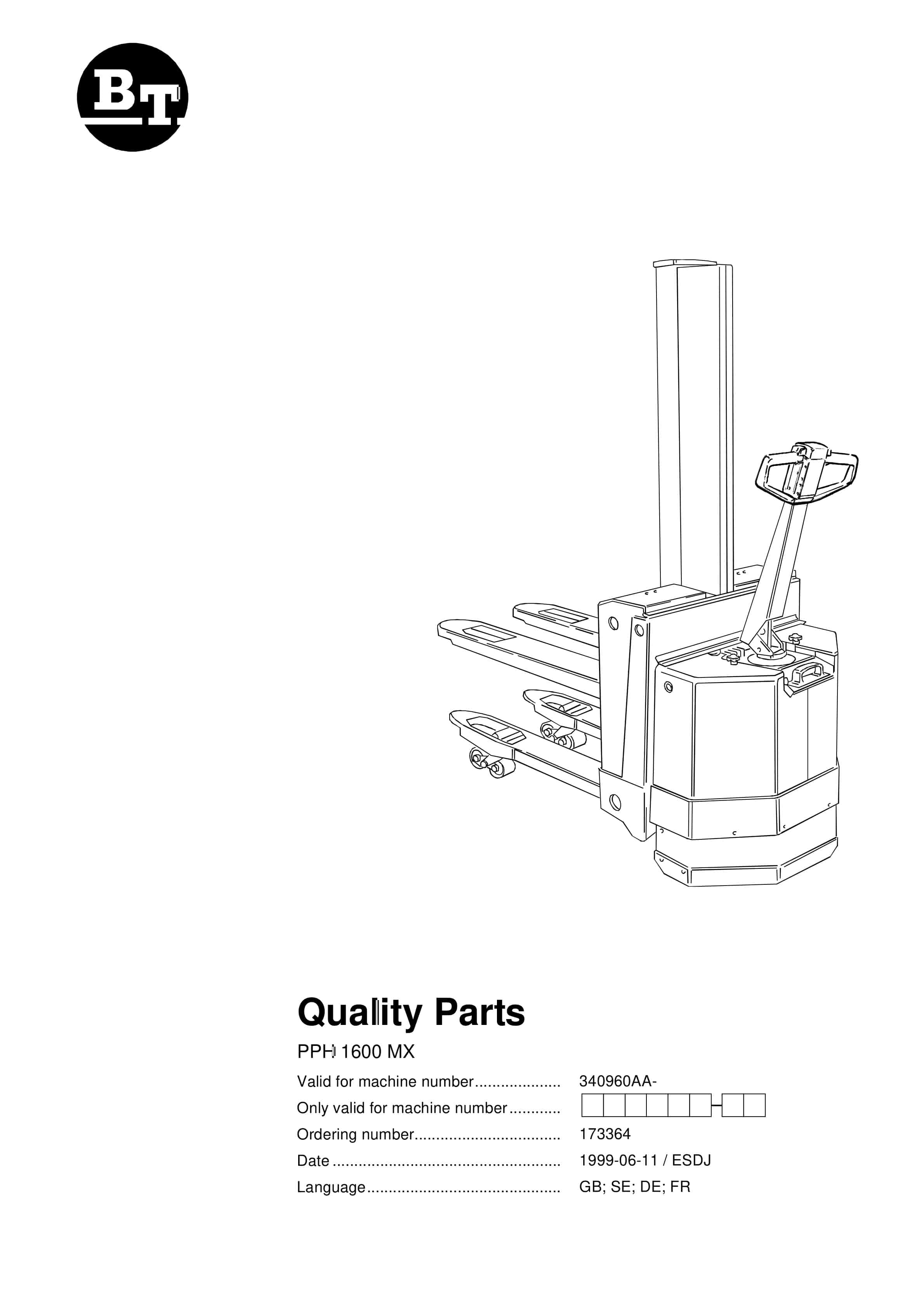 BT PPH 1600 MX Quality Parts 173364 1 BT PPH 1600 MX Quality Parts 173364