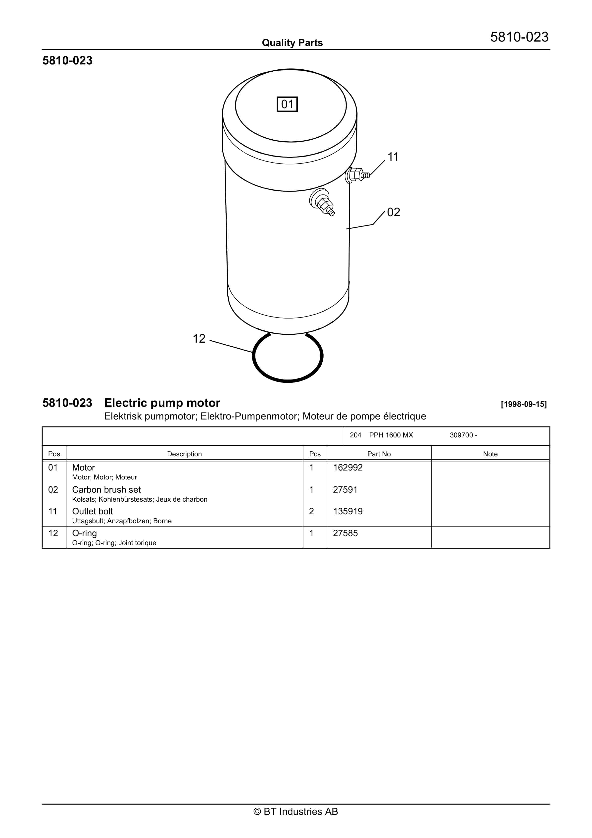 BT PPH 1600 MX Quality Parts 177329 4 BT PPH 1600 MX Quality Parts 177329 - Image 4