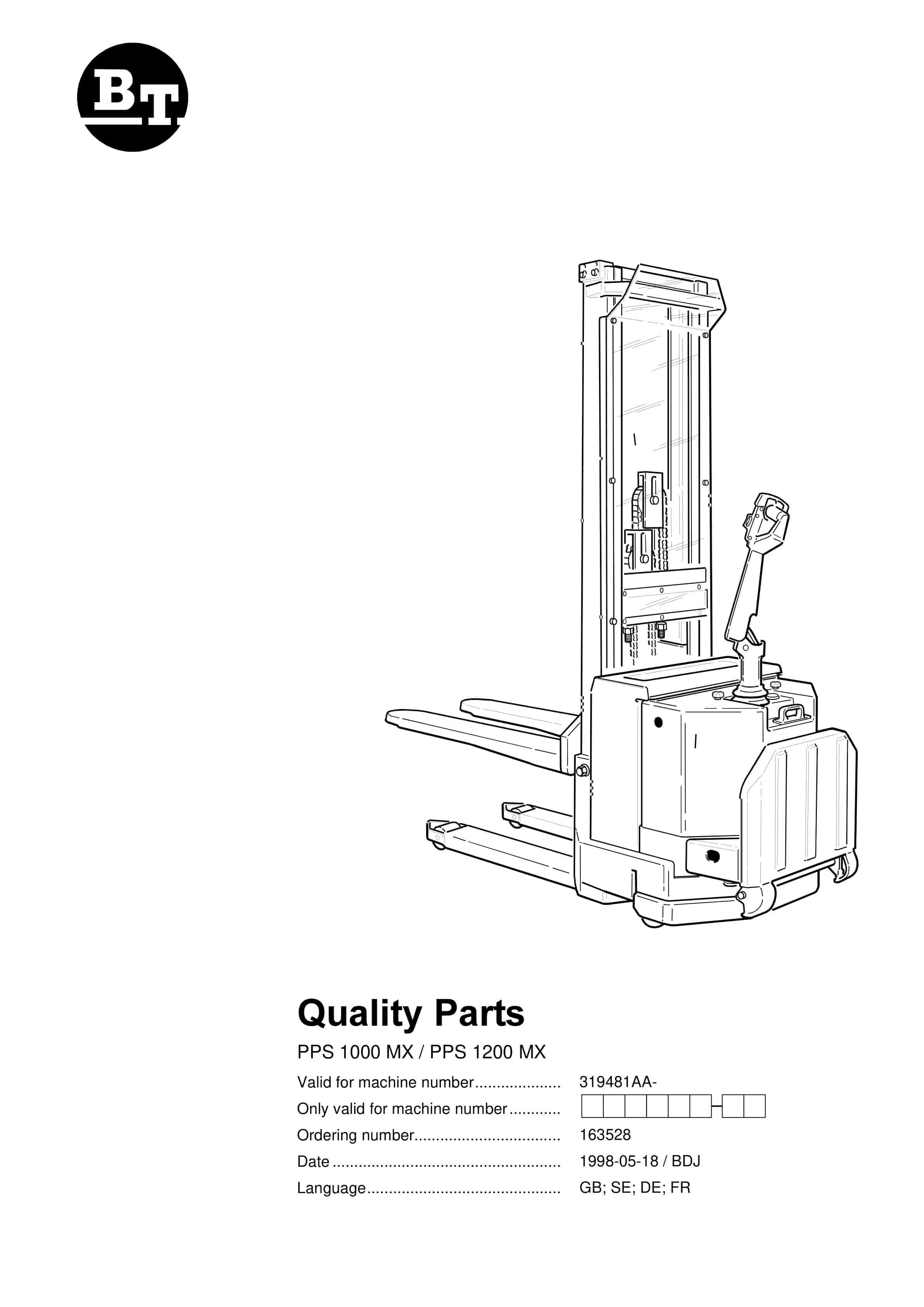 BT PPS 1000MX, PPS 1200MX Quality Parts 163528 1 BT PPS 1000MX, PPS 1200MX Quality Parts 163528