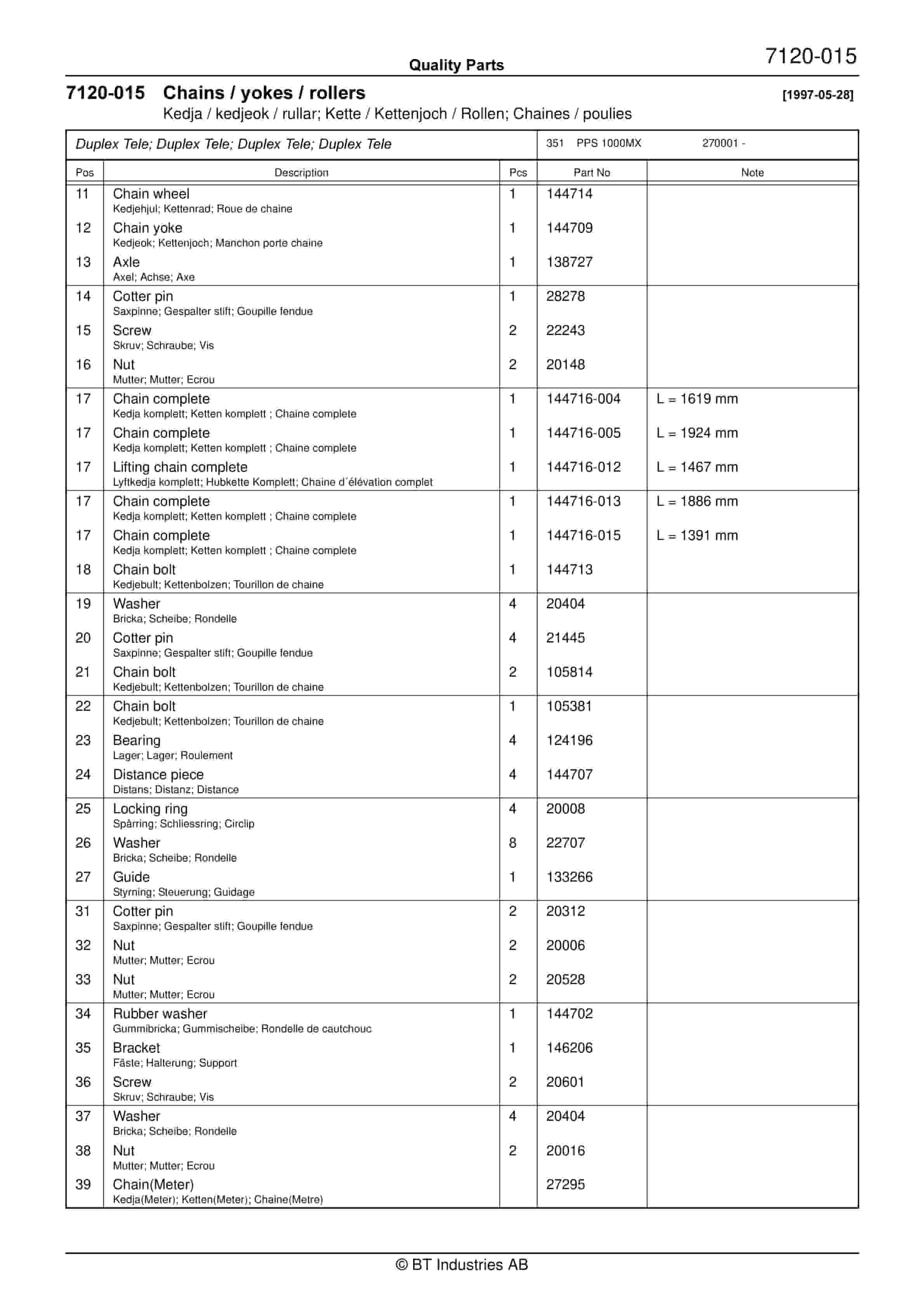 BT PPS 1000MX, PPS 1200MX Quality Parts 163528 5 BT PPS 1000MX, PPS 1200MX Quality Parts 163528 - Image 5