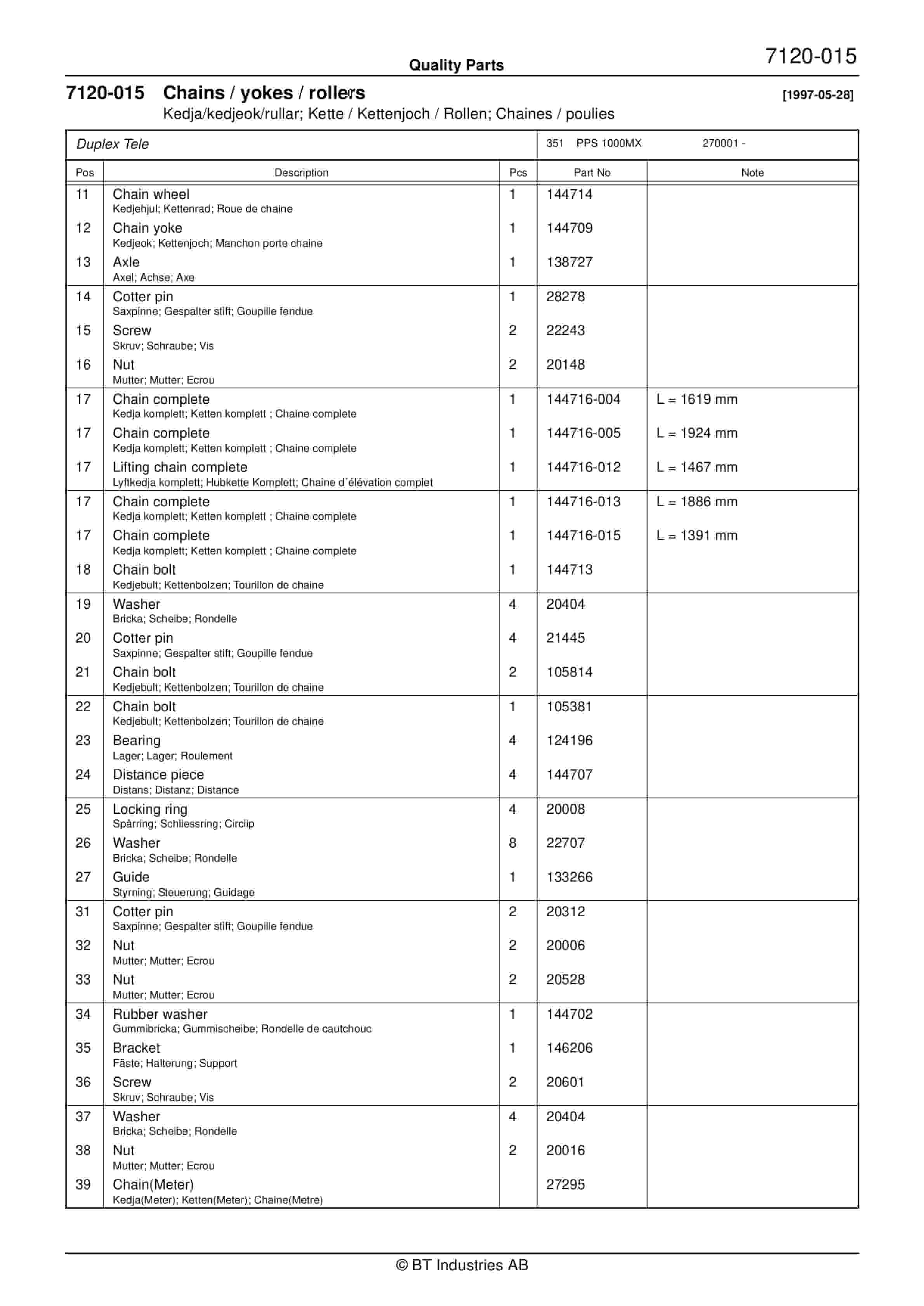 BT PPS 1000MX, PPS 1200MX Quality Parts 168572 4 BT PPS 1000MX, PPS 1200MX Quality Parts 168572 - Image 4