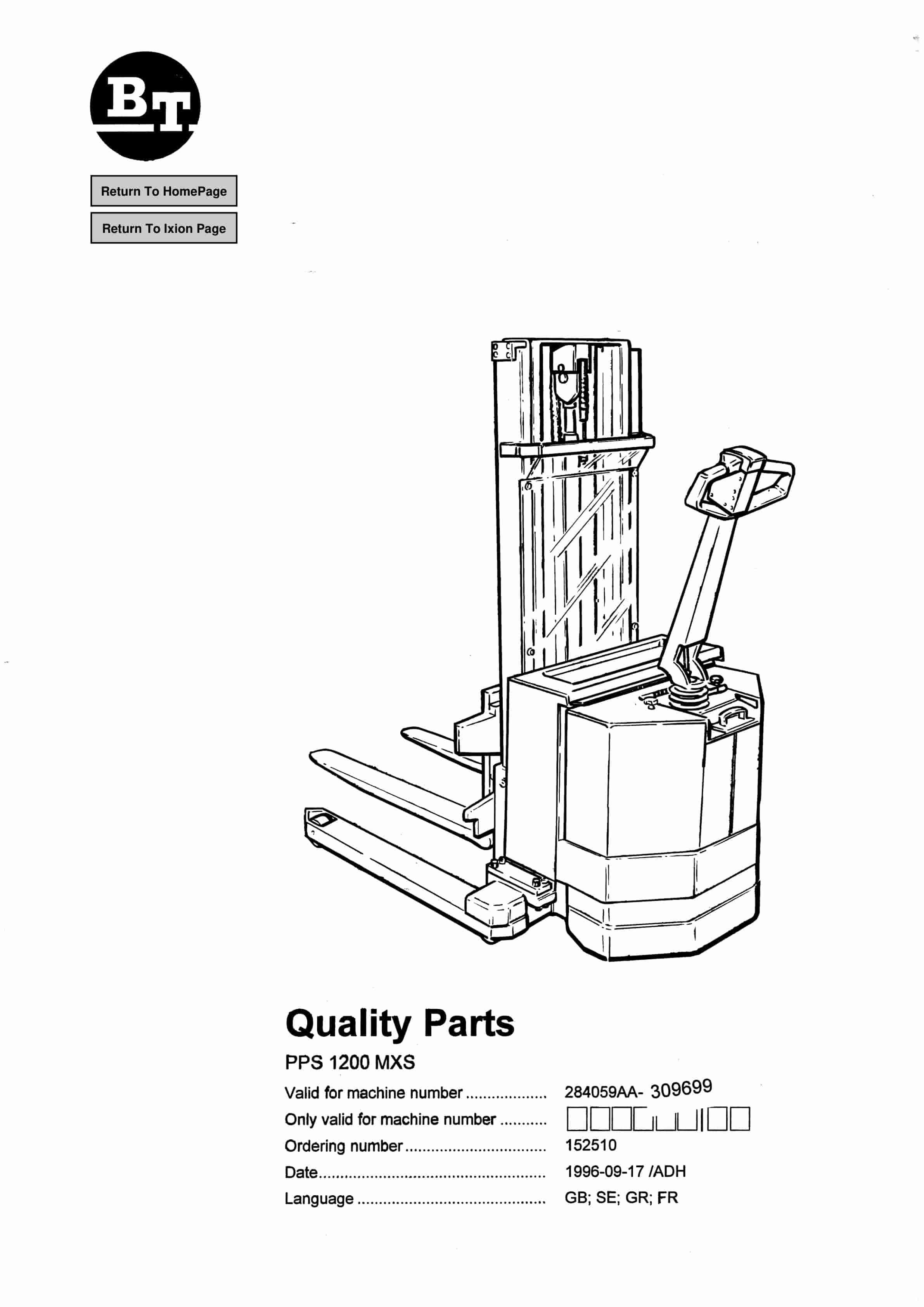 BT PPS 1200 MXS Quality Parts 152510 1 BT PPS 1200 MXS Quality Parts 152510