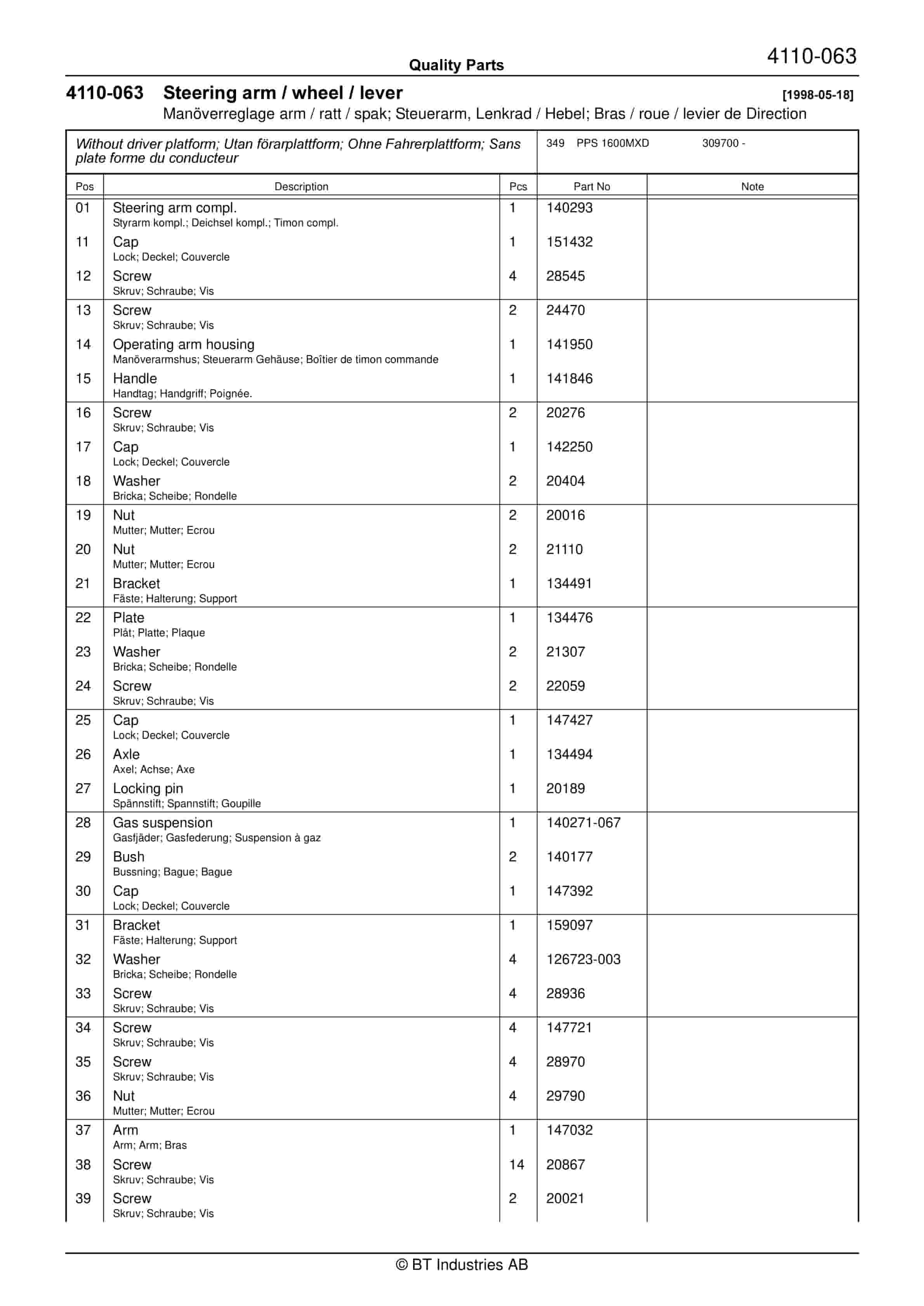 BT PPS 1600MXD Quality Parts 163531 2 BT PPS 1600MXD Quality Parts 163531 - Image 2