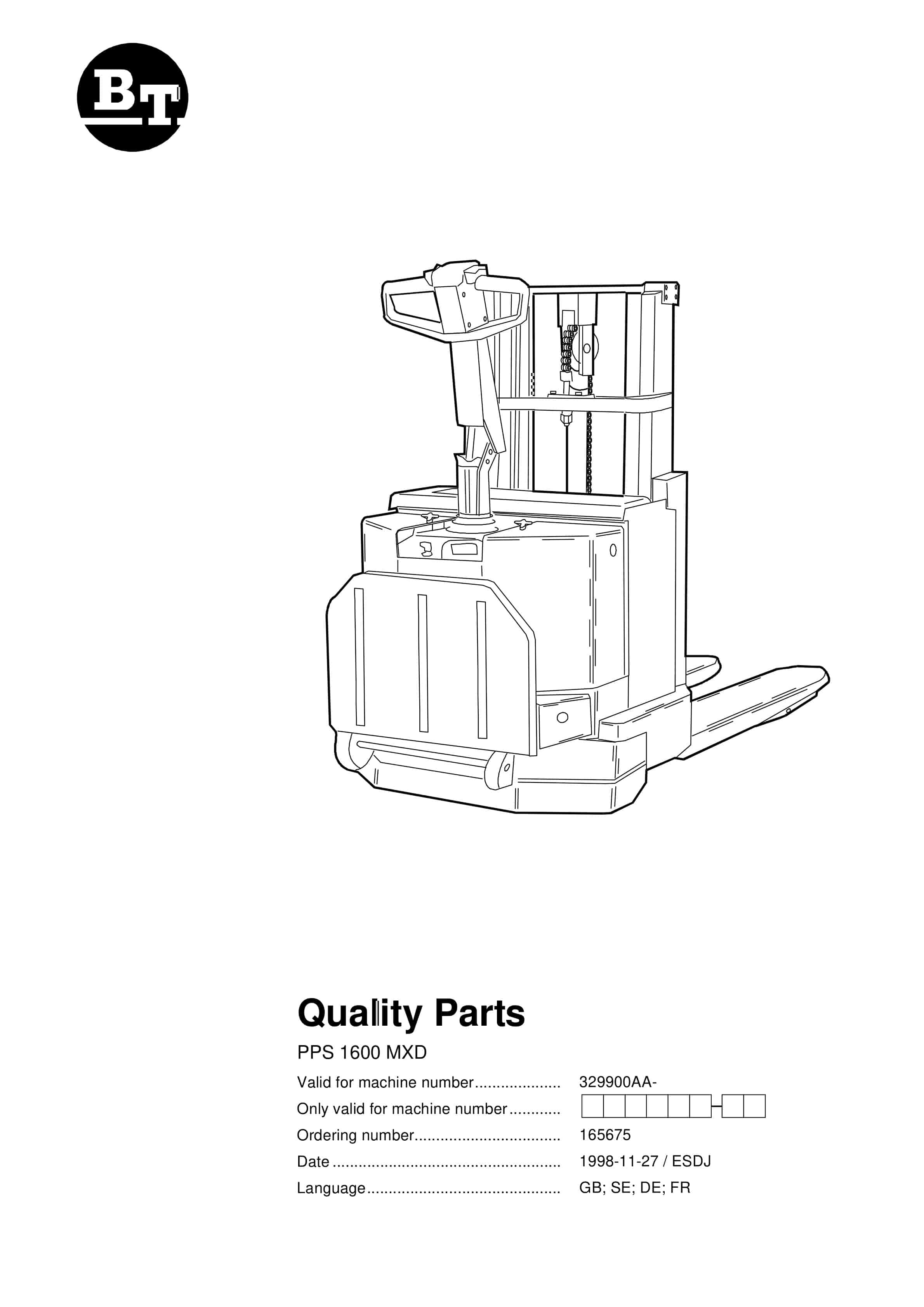 BT PPS 1600MXD Quality Parts 165675 1 BT PPS 1600MXD Quality Parts 165675