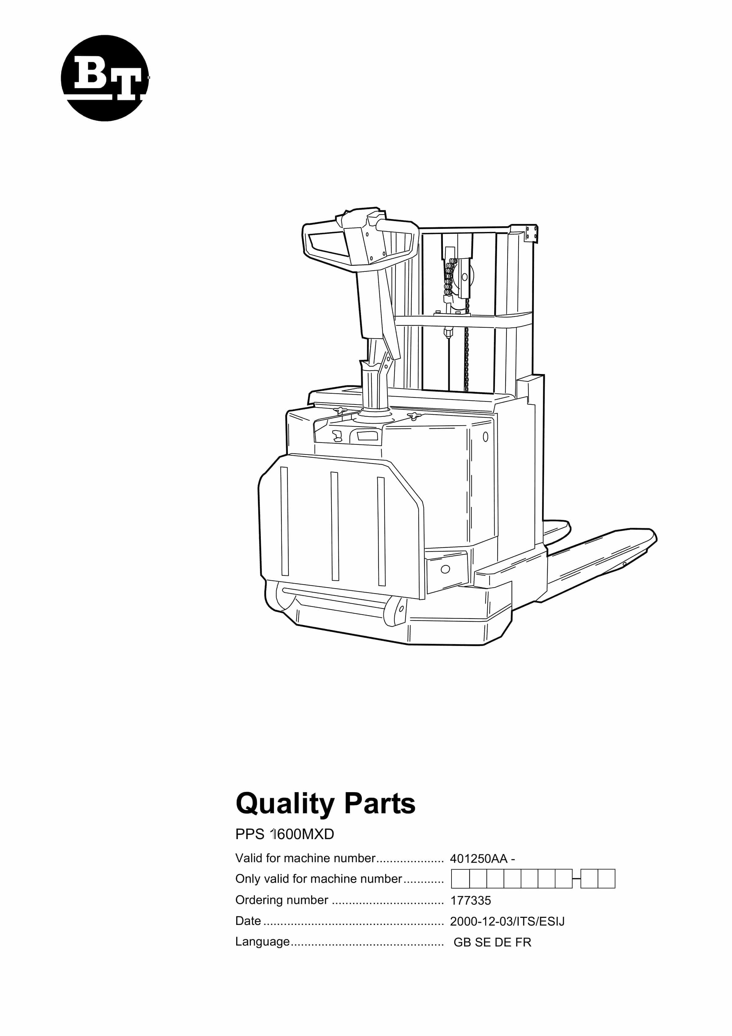 BT PPS 1600MXD Quality Parts 177335 1 BT PPS 1600MXD Quality Parts 177335