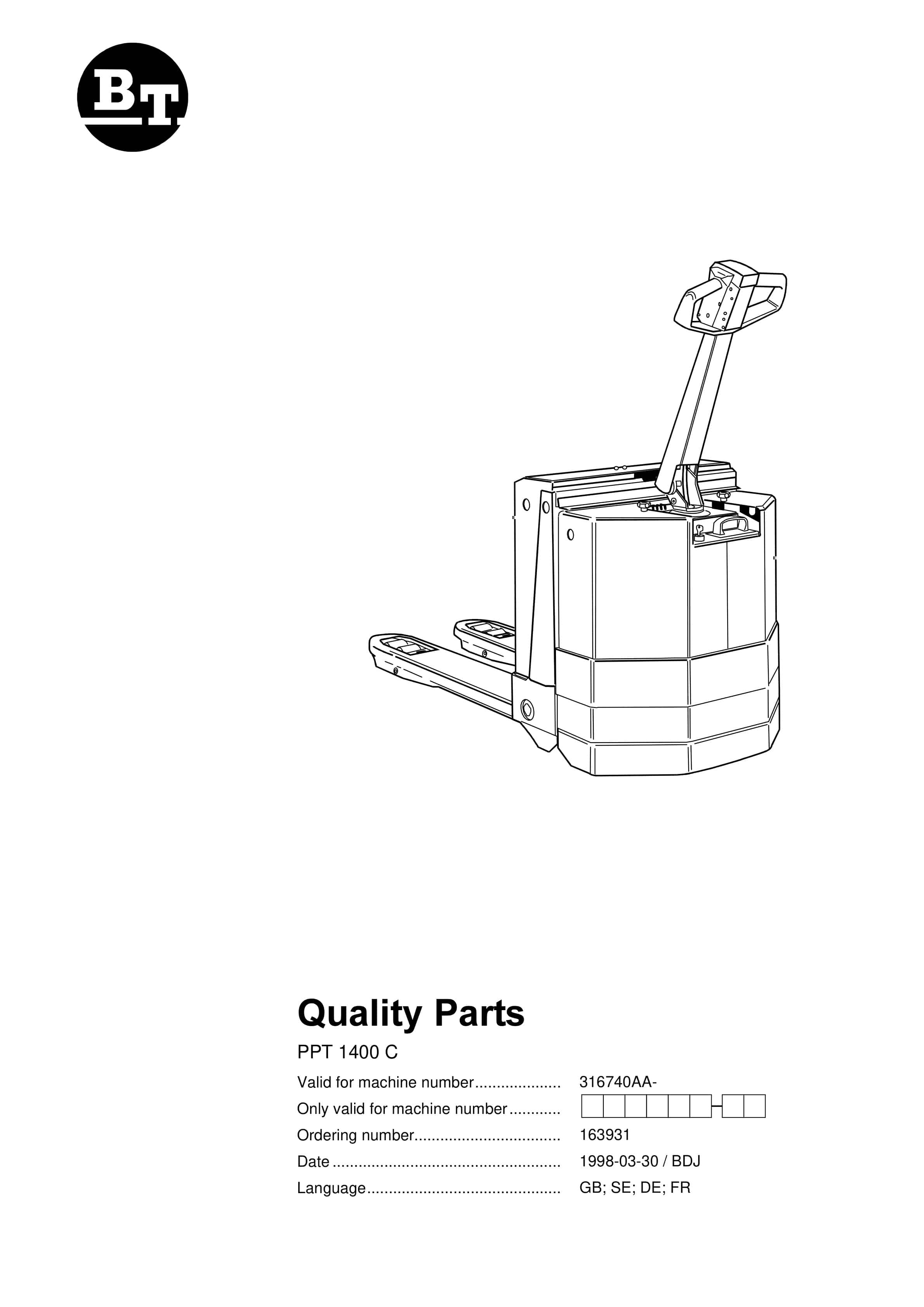BT PPT 1400C Quality Parts 163931 1 BT PPT 1400C Quality Parts 163931