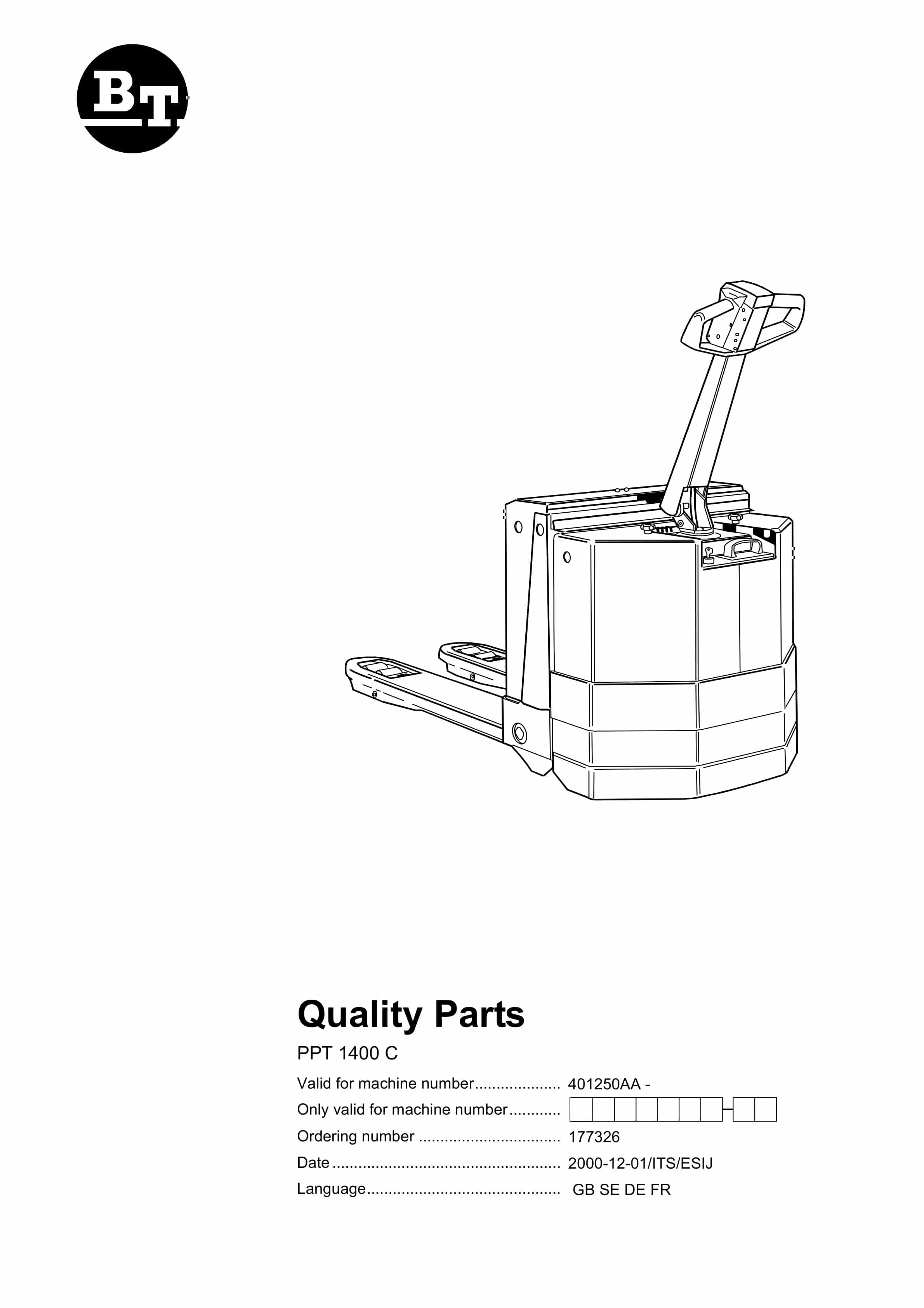 BT PPT 1400C Quality Parts 177326 1 BT PPT 1400C Quality Parts 177326