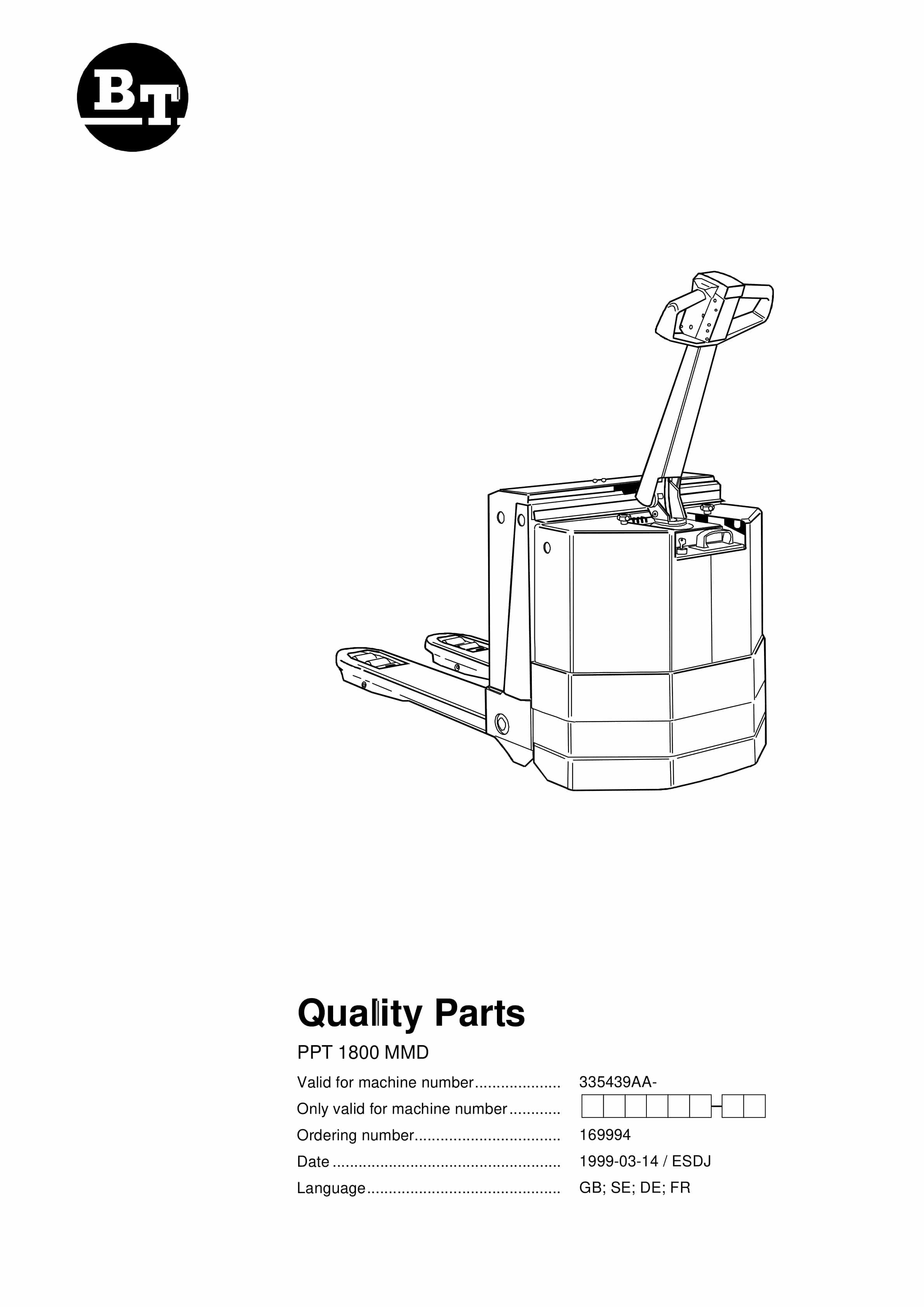BT PPT 1800MMD Quality Parts 169994 1 BT PPT 1800MMD Quality Parts 169994