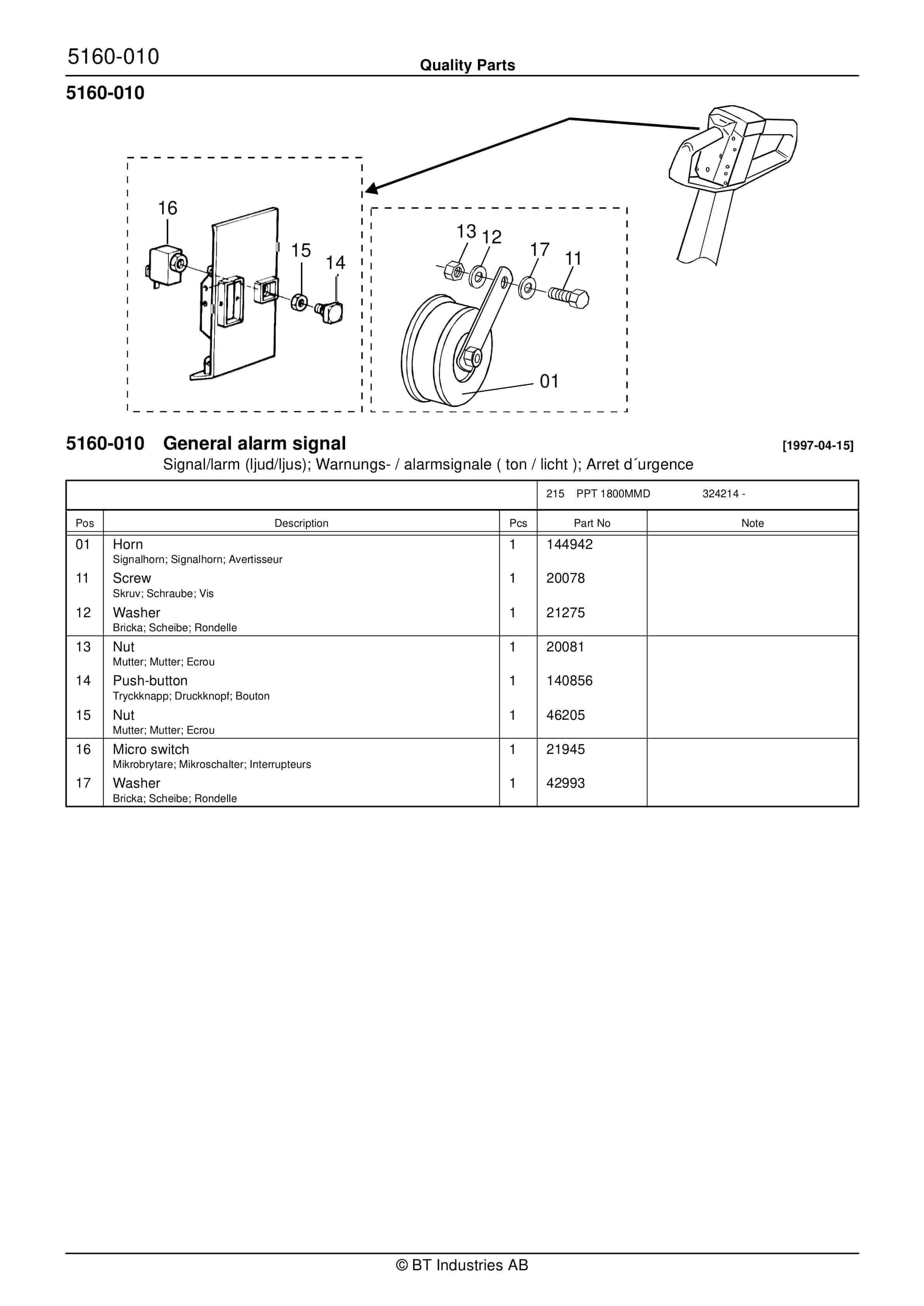 BT PPT 1800MMD Quality Parts 169994 2 BT PPT 1800MMD Quality Parts 169994 - Image 2