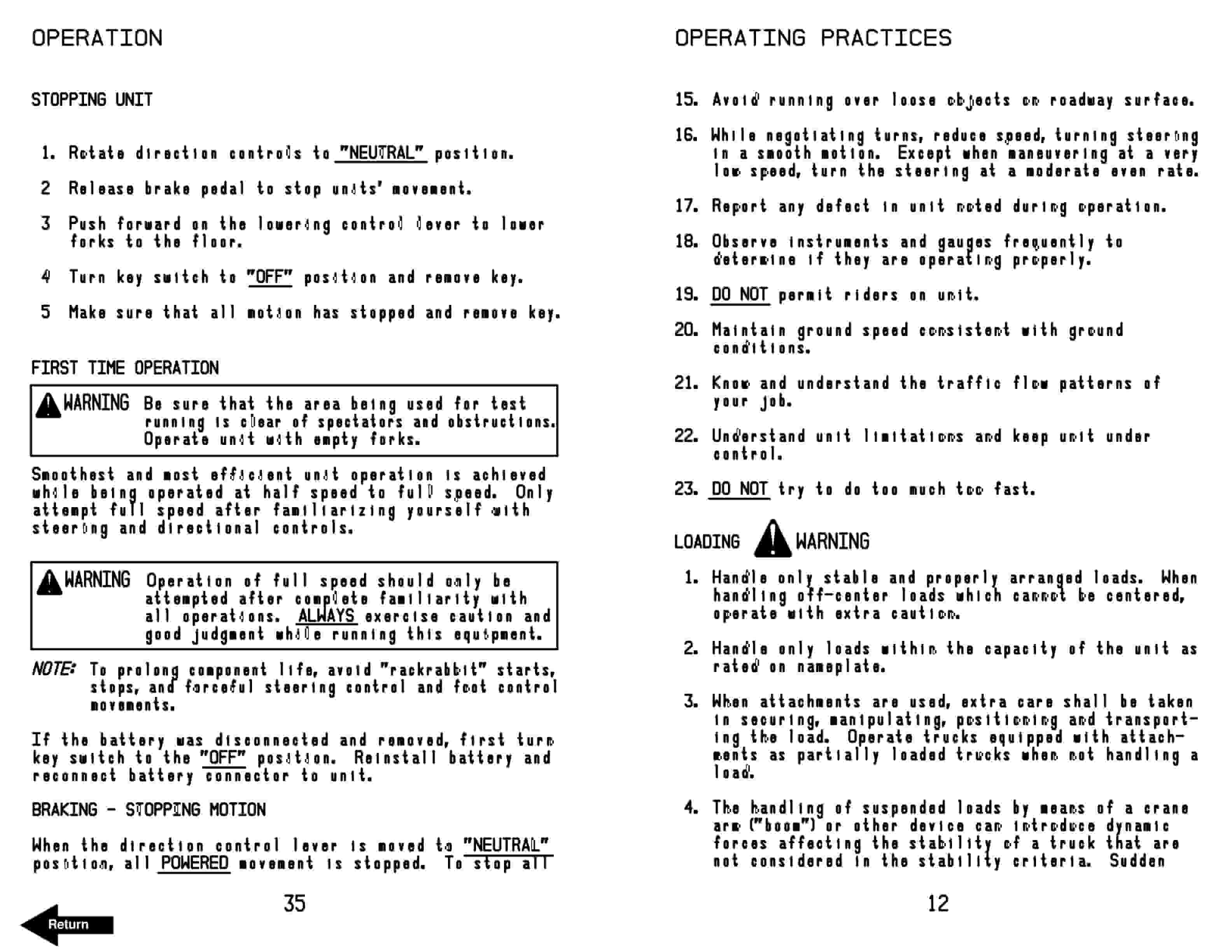 BT RC-30, RC-40 Electric Counterbalanced Rider Truck Operator Manual 300273-000-2