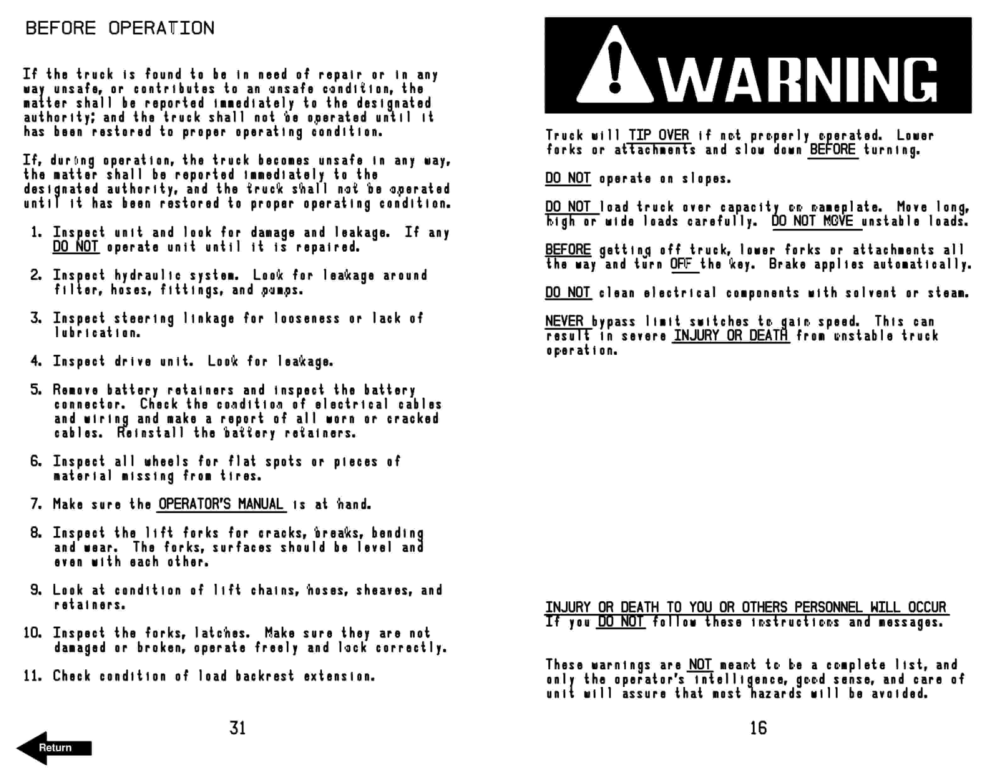 BT RC-30, RC-40 Electric Counterbalanced Rider Truck Operator Manual 300273-000-3