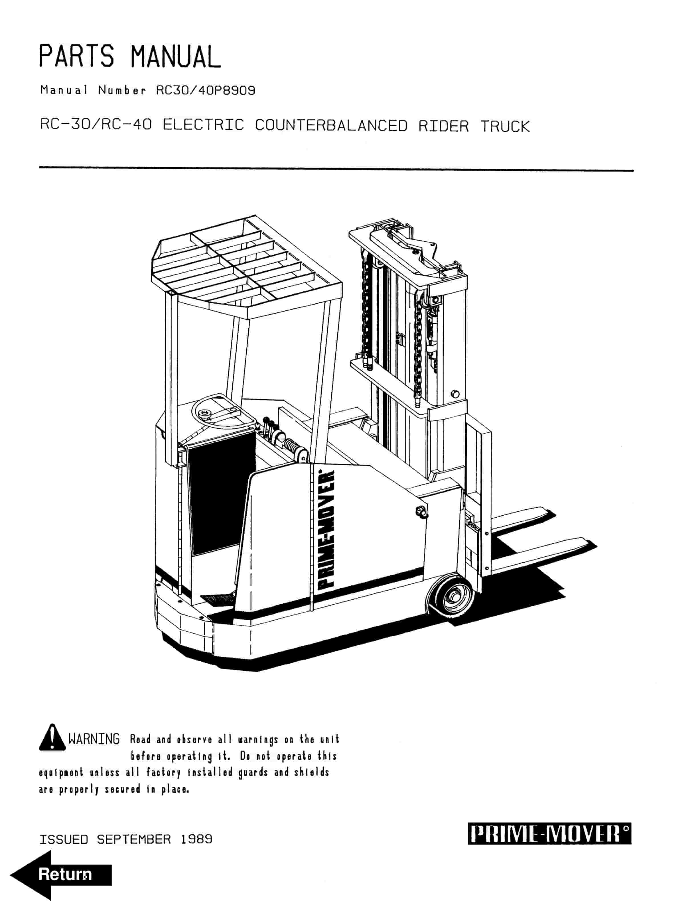 BT RC-30, RC-40 Electric Counterbalanced Rider Truck Parts Manual 300636-000 1 BT RC-30, RC-40 Electric Counterbalanced Rider Truck Parts Manual 300636-000