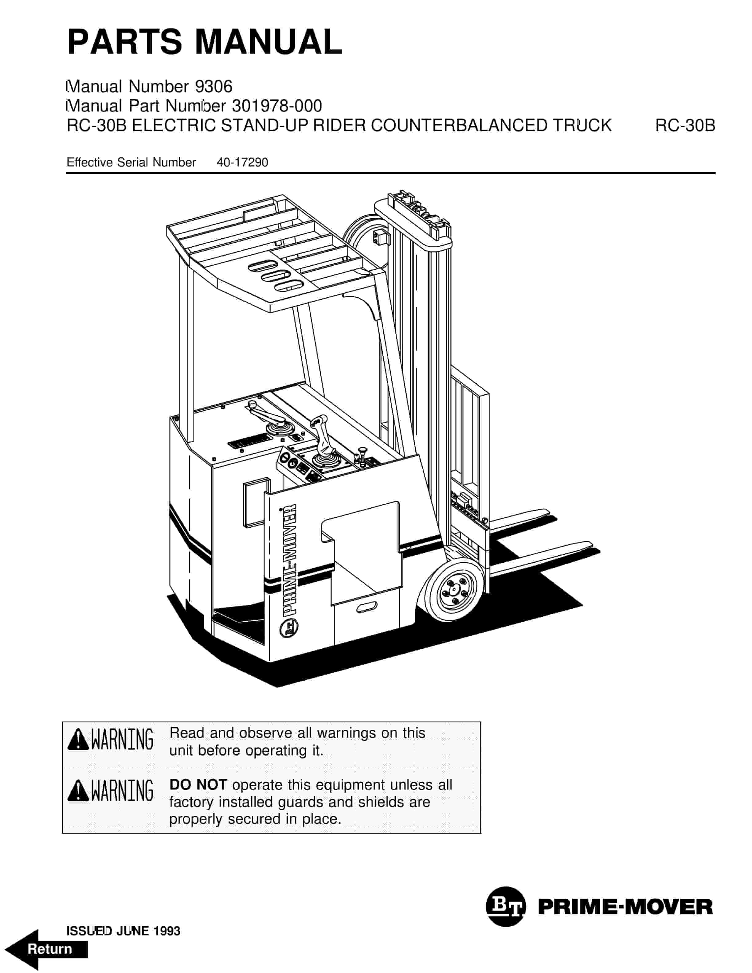 BT RC-30B Electric Stand-Up Rider Counterbalanced Truck Parts Manual 9306 301978-000 1 BT RC-30B Electric Stand-Up Rider Counterbalanced Truck Parts Manual 9306 301978-000