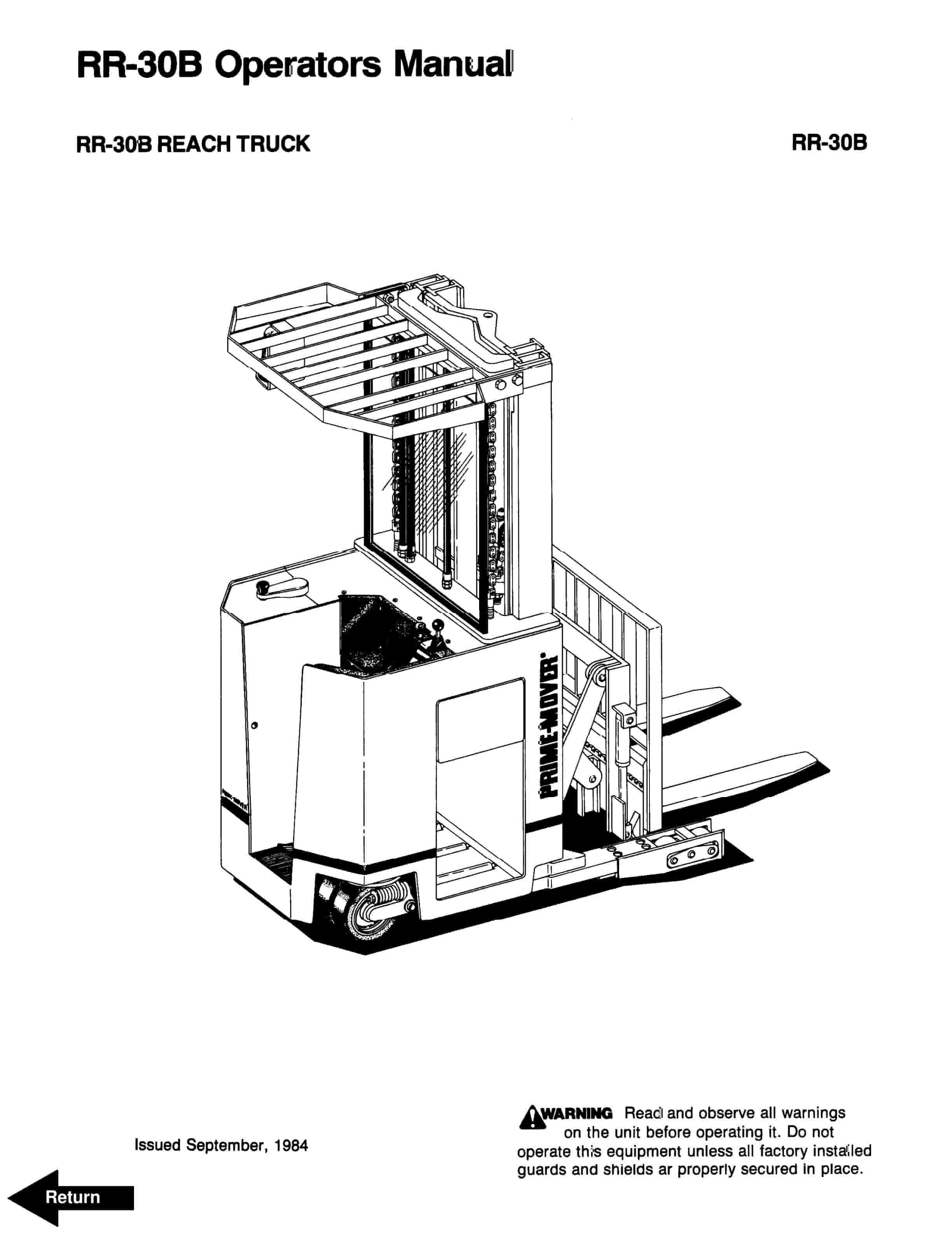 BT RR-30B Reach Truck Operator Manual 301075-000