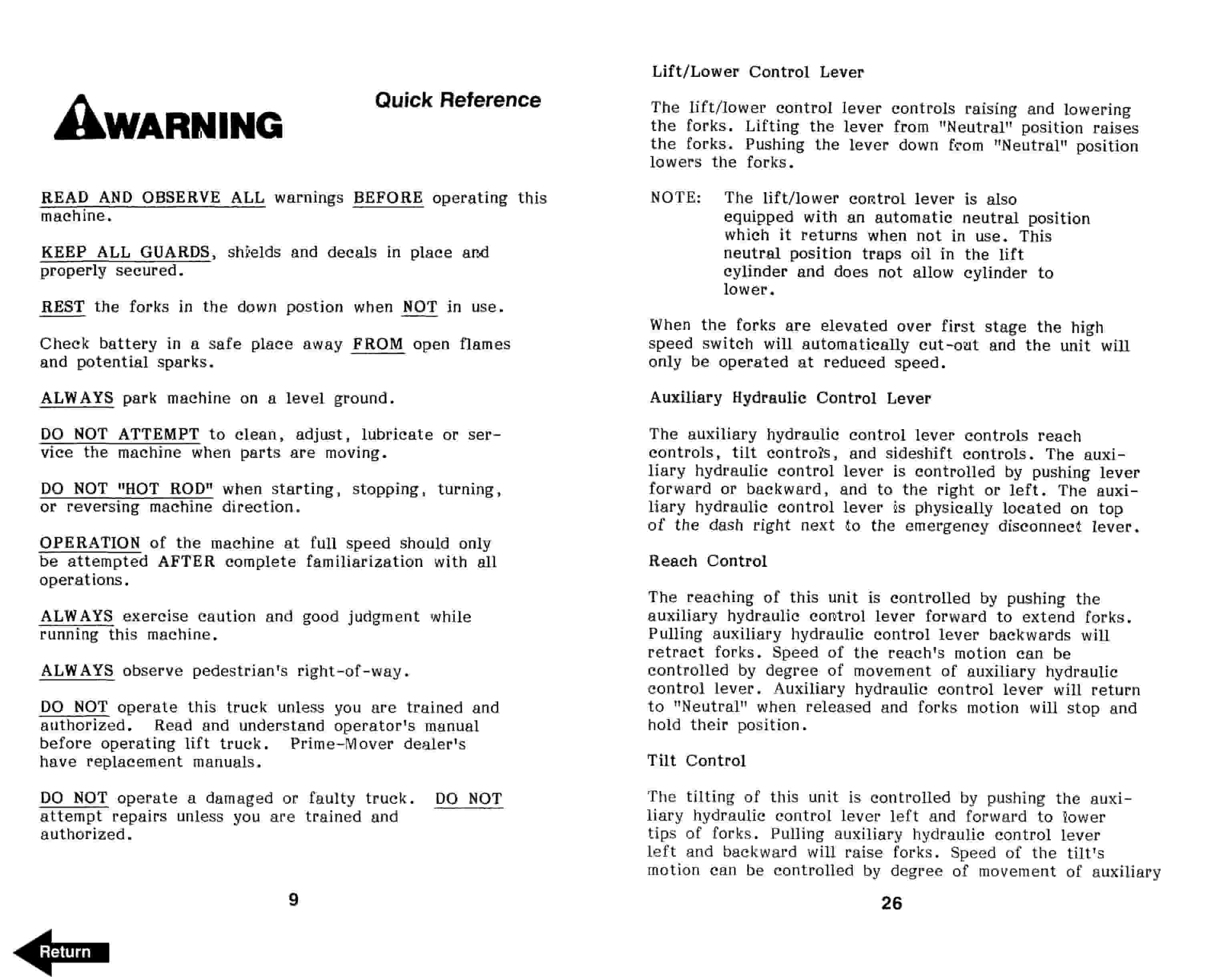 Alternative view of BT RR-30B Reach Truck Operator Manual 301075-001
