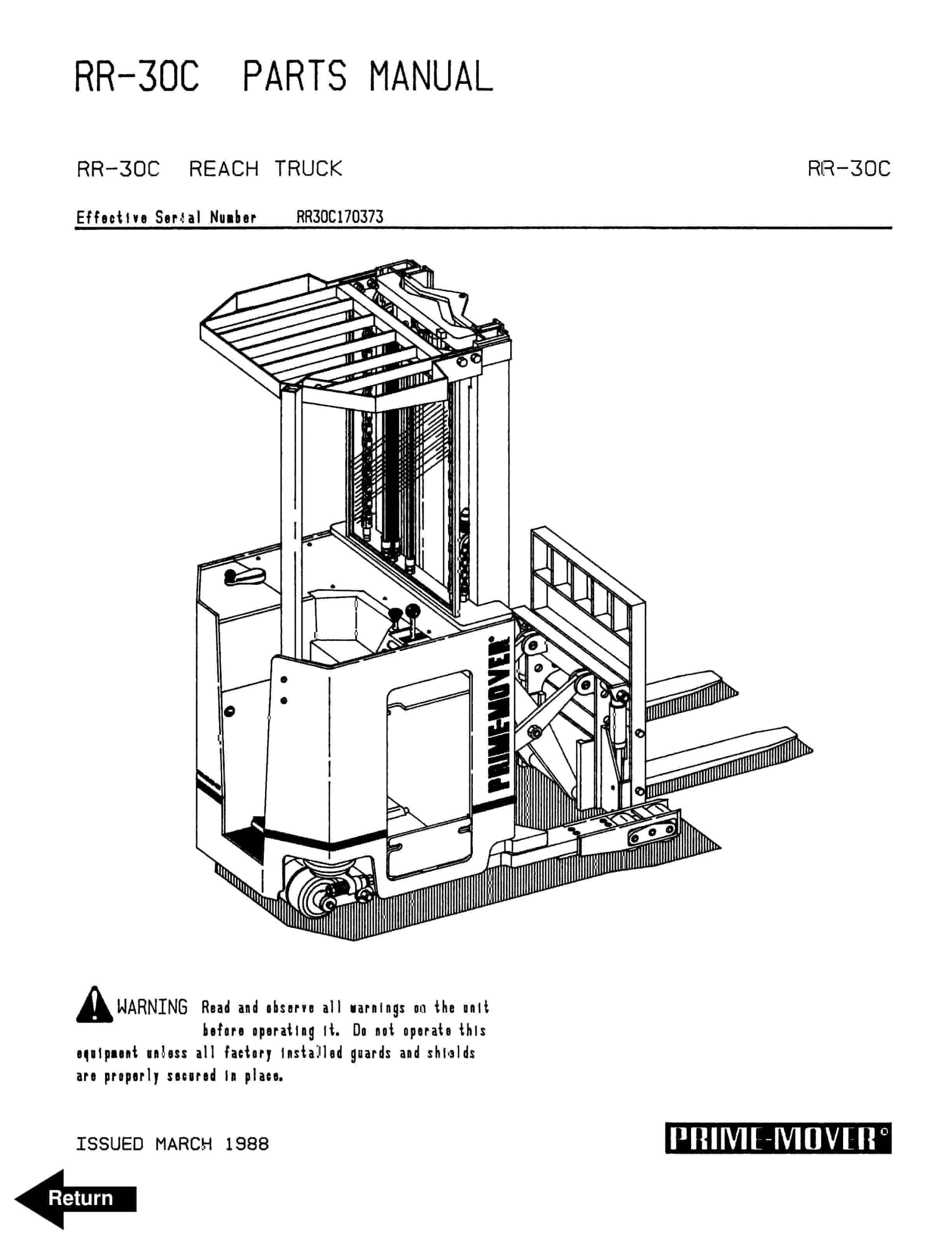 BT RR-30C Reach Truck Parts Manual 300379-000 1 BT RR-30C Reach Truck Parts Manual 300379-000