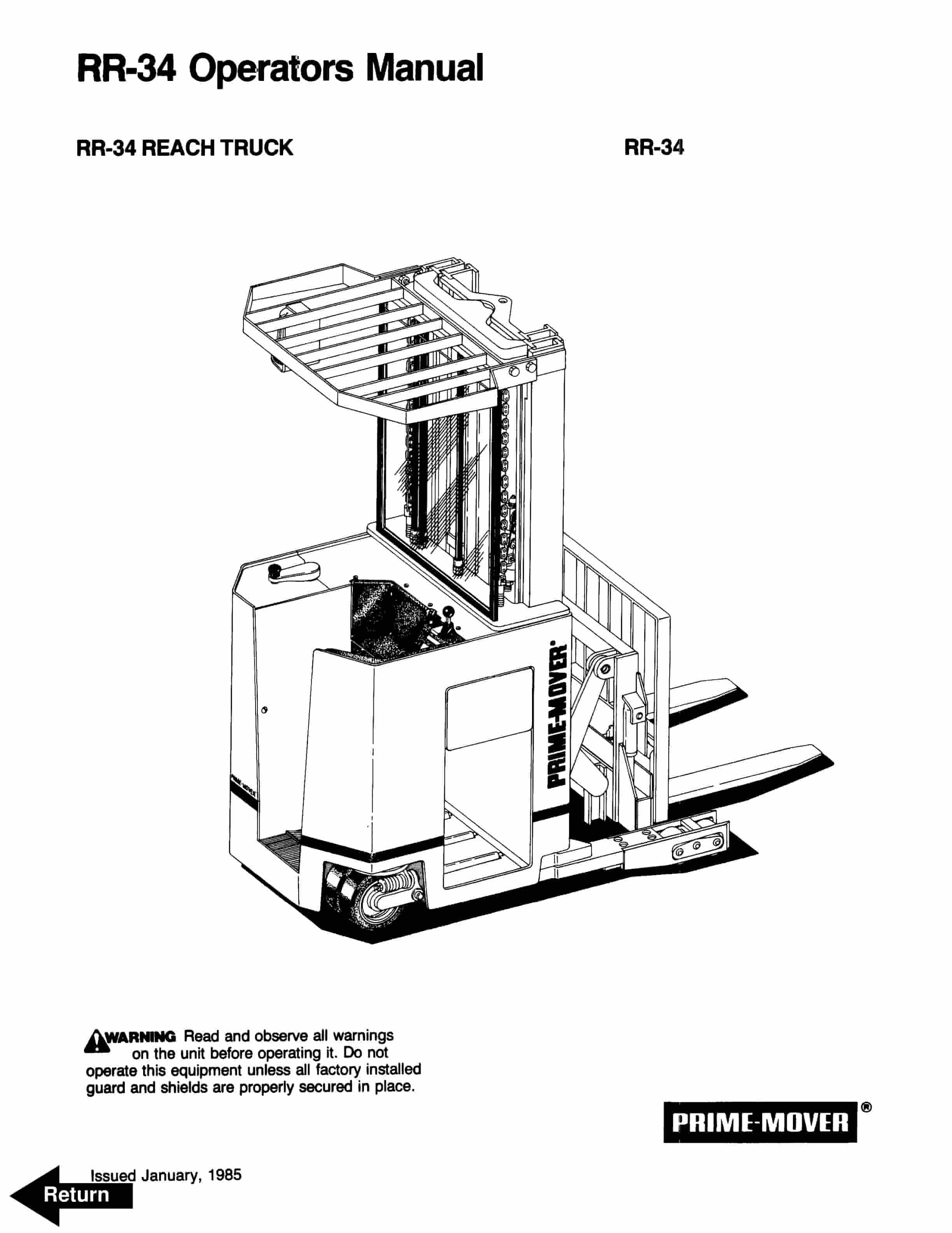 BT RR-34 Reach Truck Operator Manual 310591-000