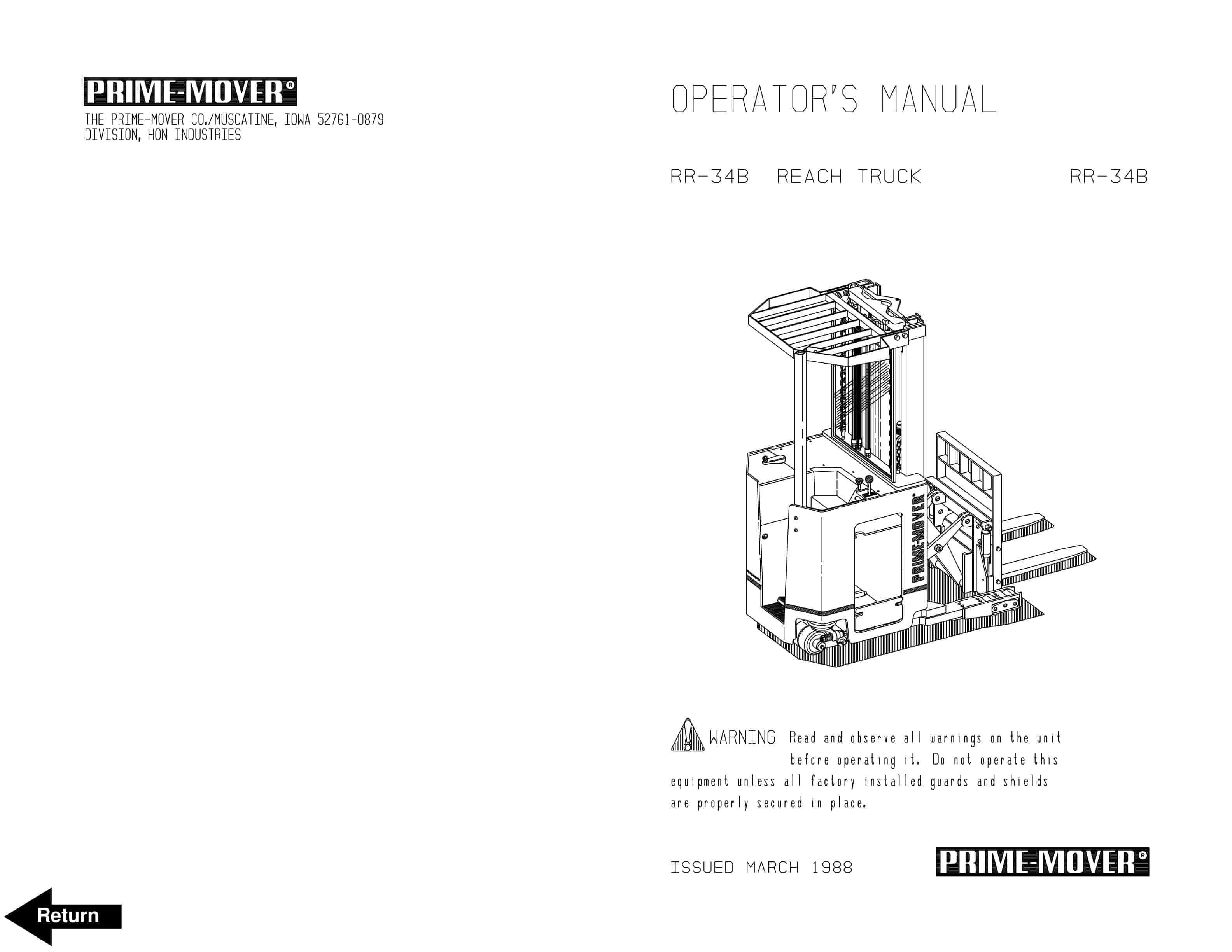 BT RR-34B Electric Reach Truck Operator Manual 301078-000