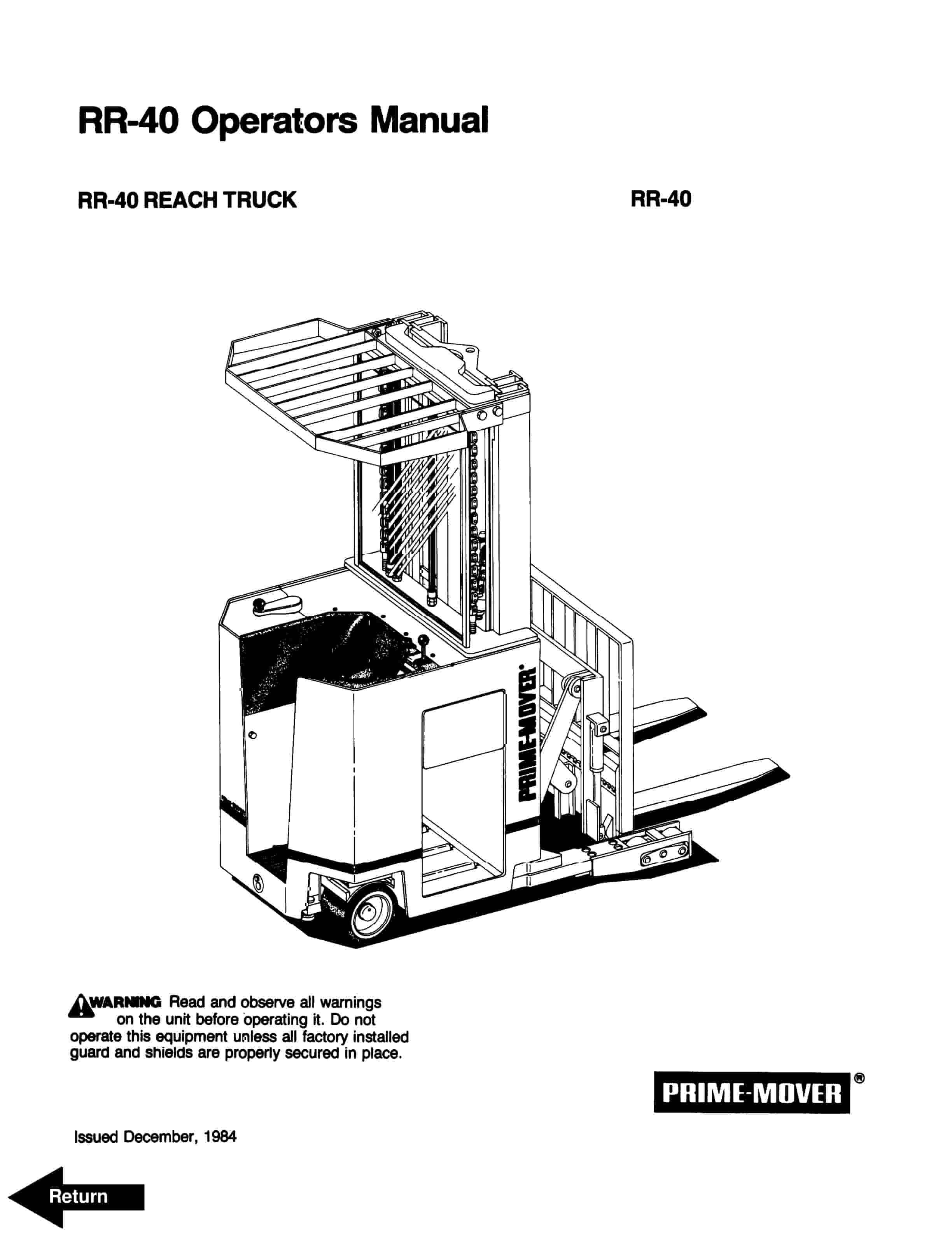 BT RR-40 Reach Truck Operator Manual 301080-000