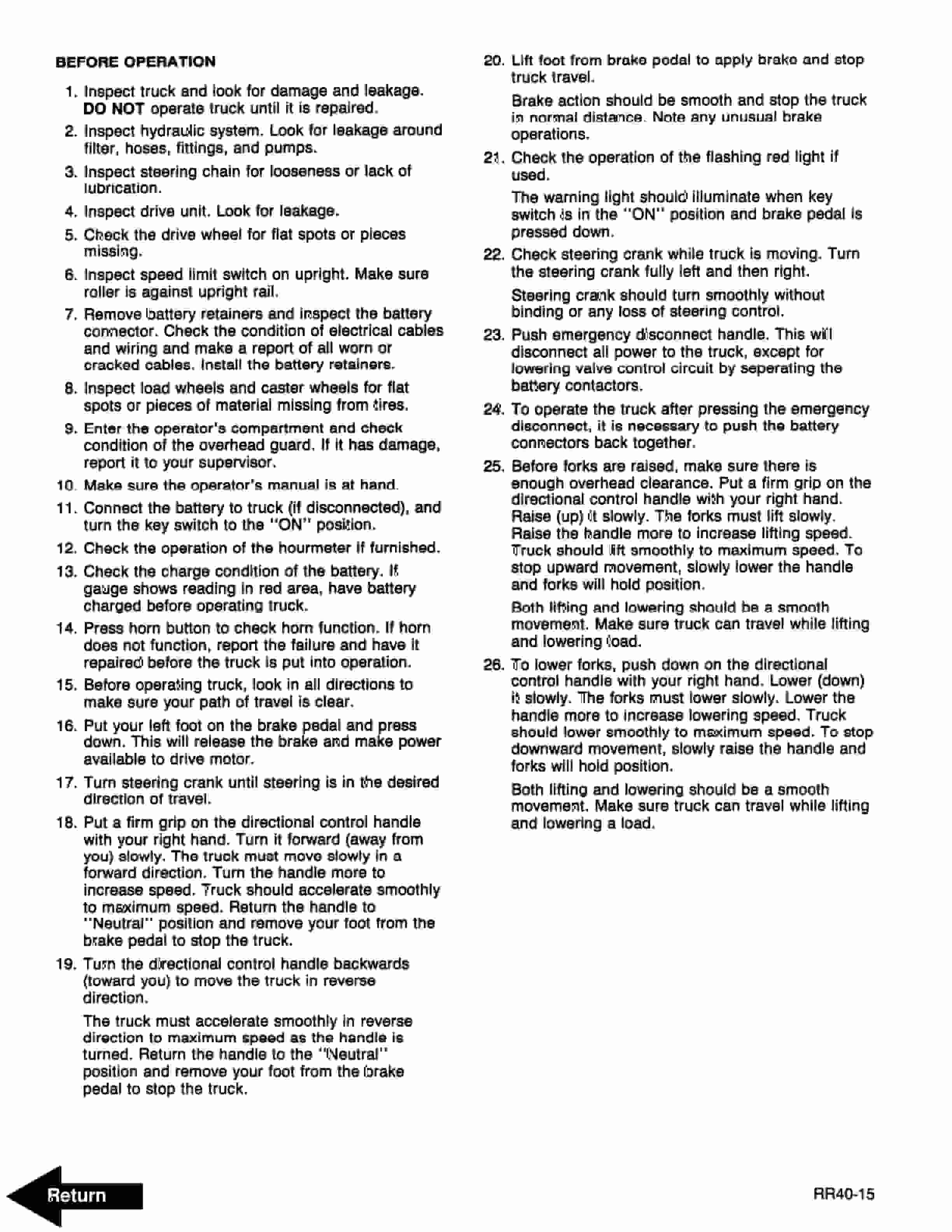 Alternative view of BT RR-40 Reach Truck Operator Manual 301080-000