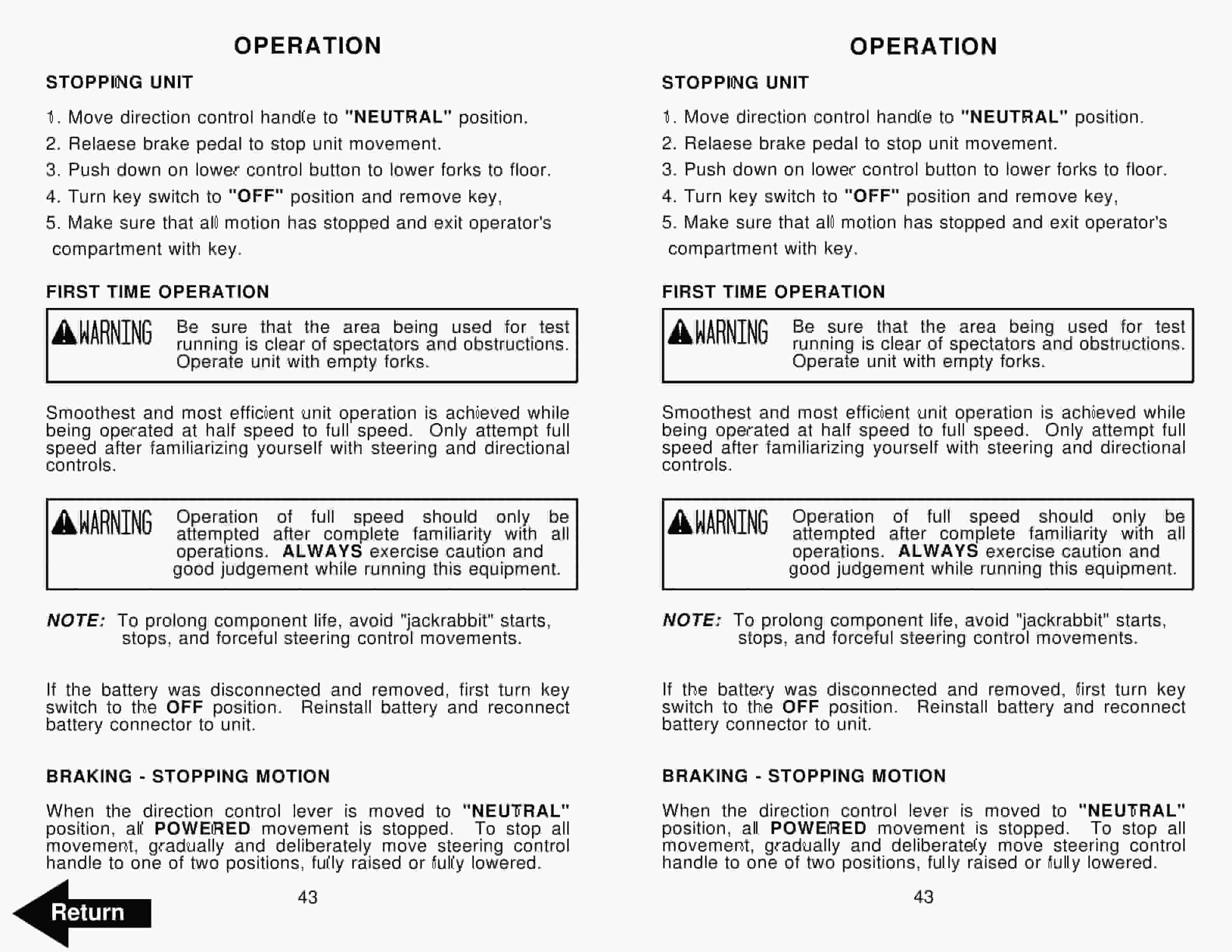 BT RR-45Z Electric Reach Truck Operator Manual 301363-000-4