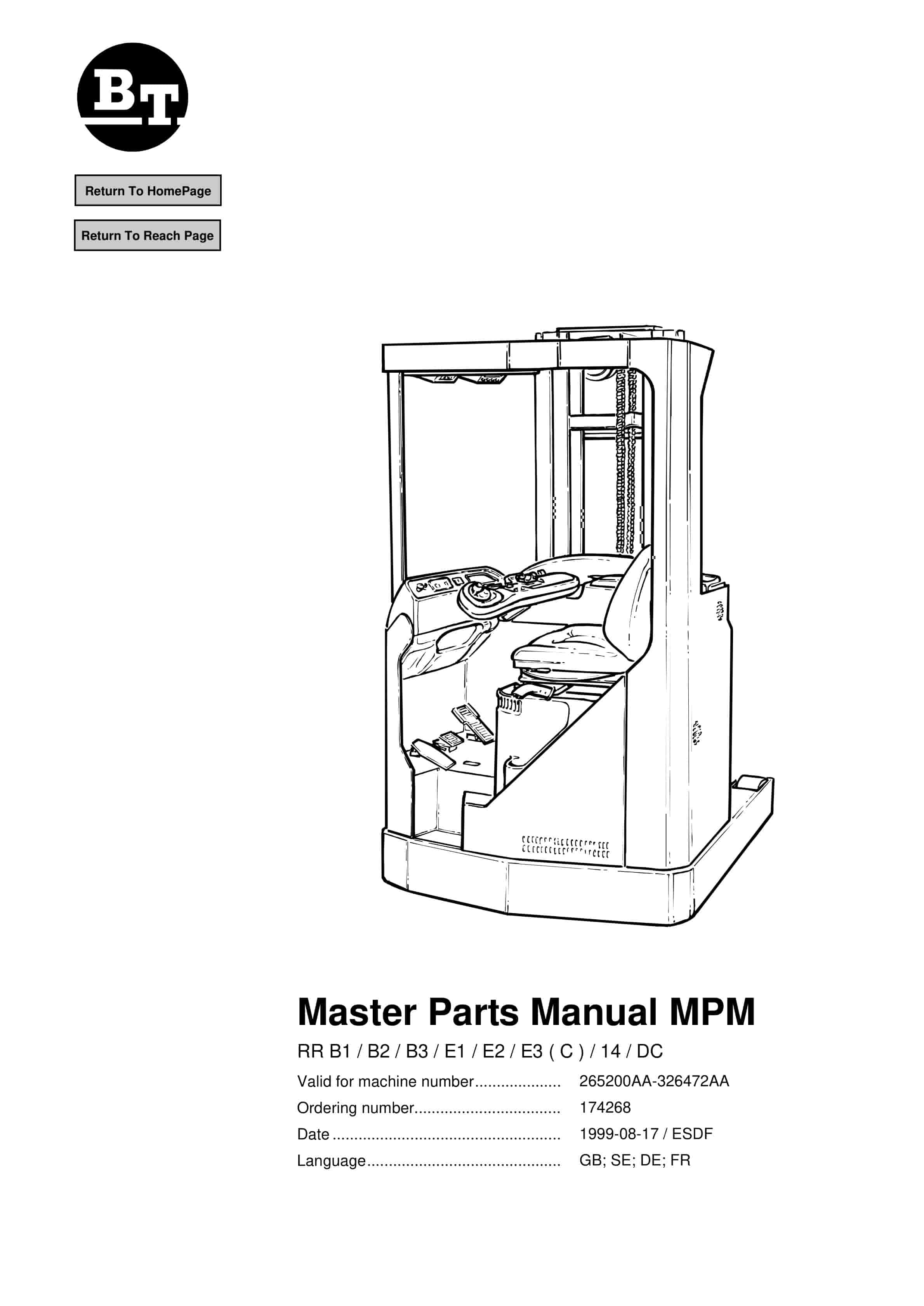 BT RR B1, RR B2, RR B3, RR E1, RR E2, RR E3(C), RR 14, RR DC Parts Manual 174268