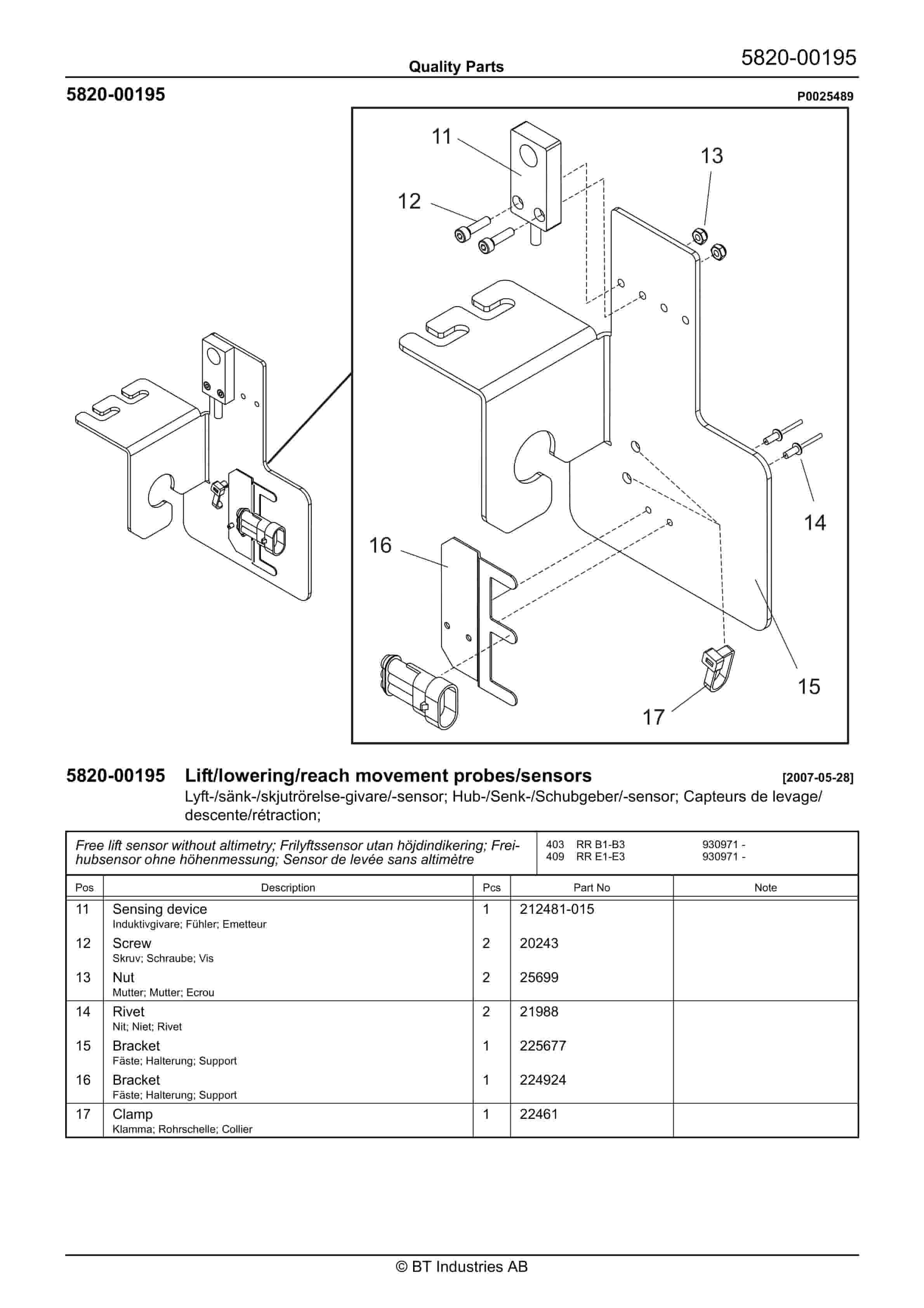 Alternative view of BT RR B1, RR B2, RR B3, RR E1, RR E2, RR E3(C), RR (AC)(ACi) Quality Parts 254416