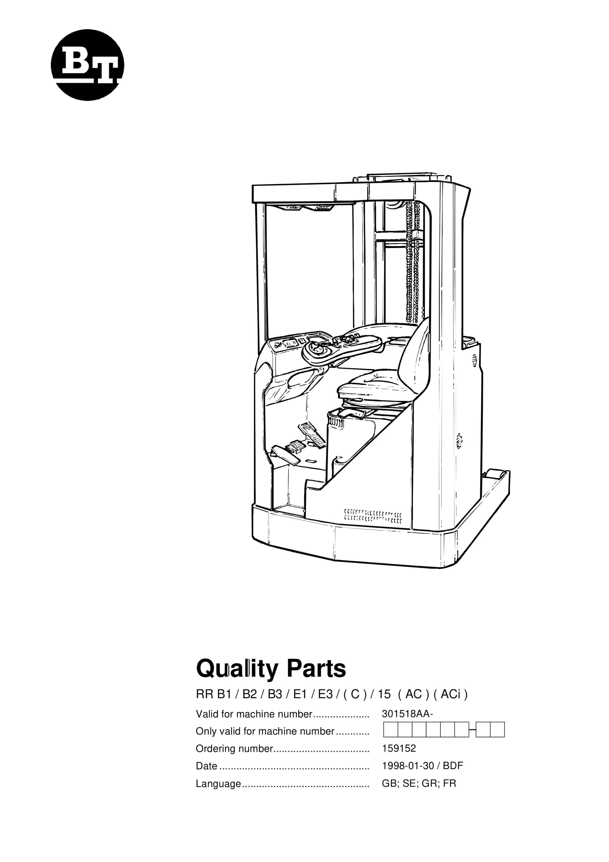 BT RR B1, RR B2, RR B3, RR E1, RR E3(C), RR 15 (AC)(ACi) Quality Parts 159152