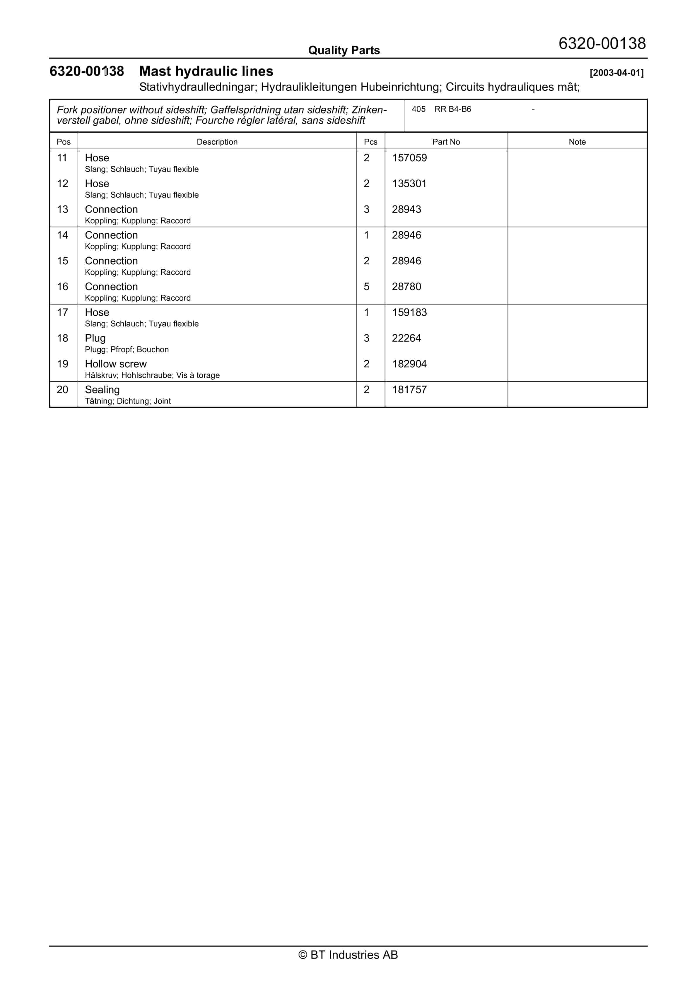 BT RR B4-B6 - C030103-7 Quality Parts 847953 3 BT RR B4-B6 - C030103-7 Quality Parts 847953 - Image 3