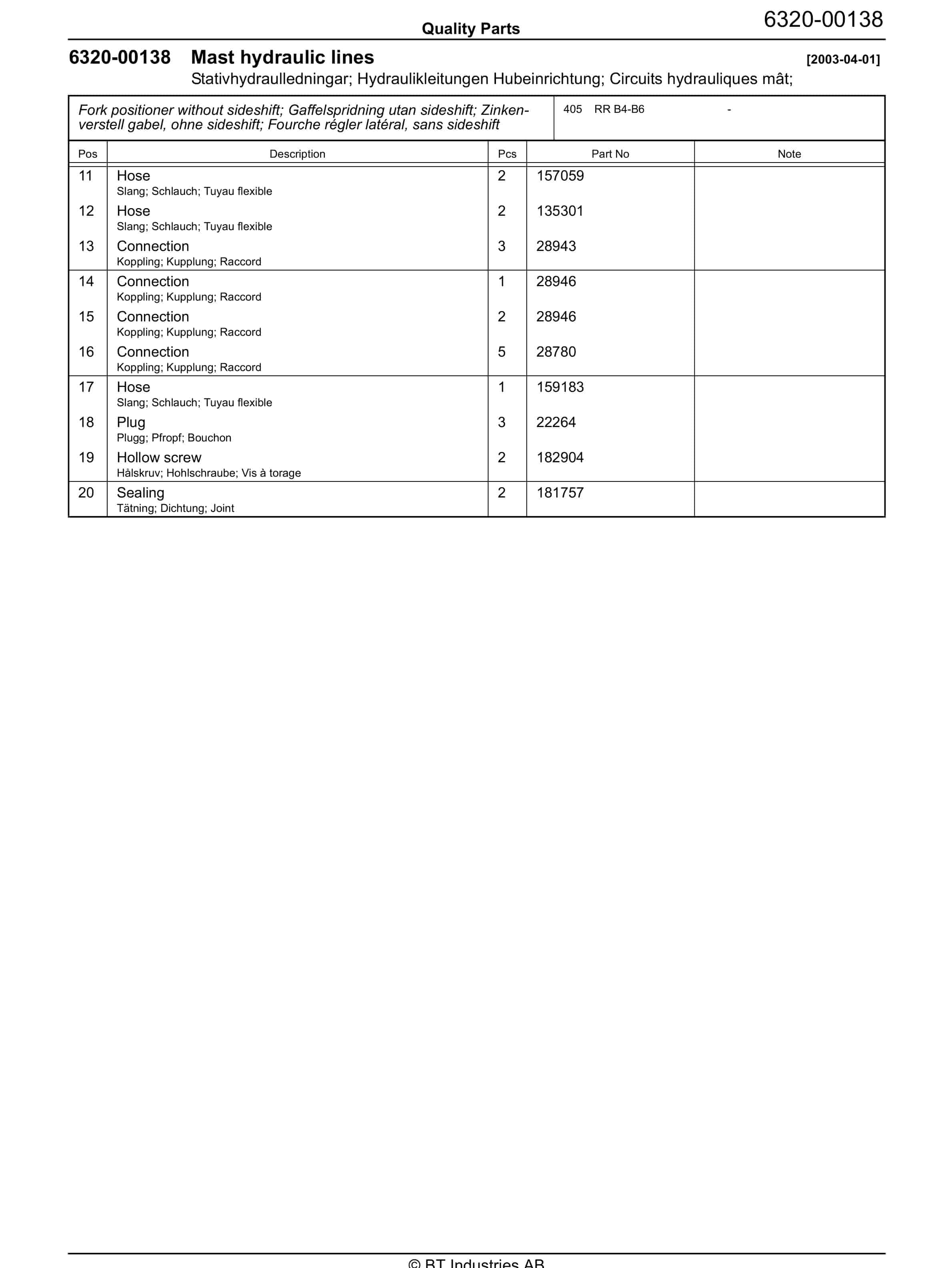 BT RR B4-B6 - C030508-6 Quality Parts 847822 3 BT RR B4-B6 - C030508-6 Quality Parts 847822 - Image 3