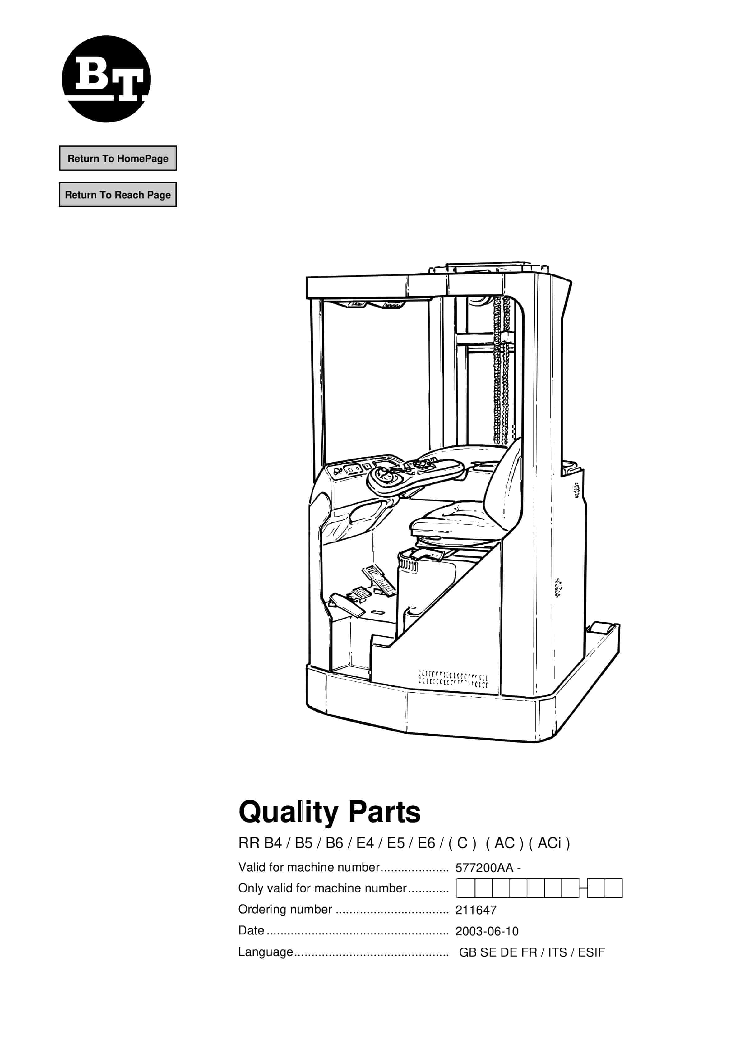 BT RR B4(C)(AC)(ACi) to RR E6(C)(AC)(ACi) Quality Parts 211647 1 BT RR B4(C)(AC)(ACi) to RR E6(C)(AC)(ACi) Quality Parts 211647