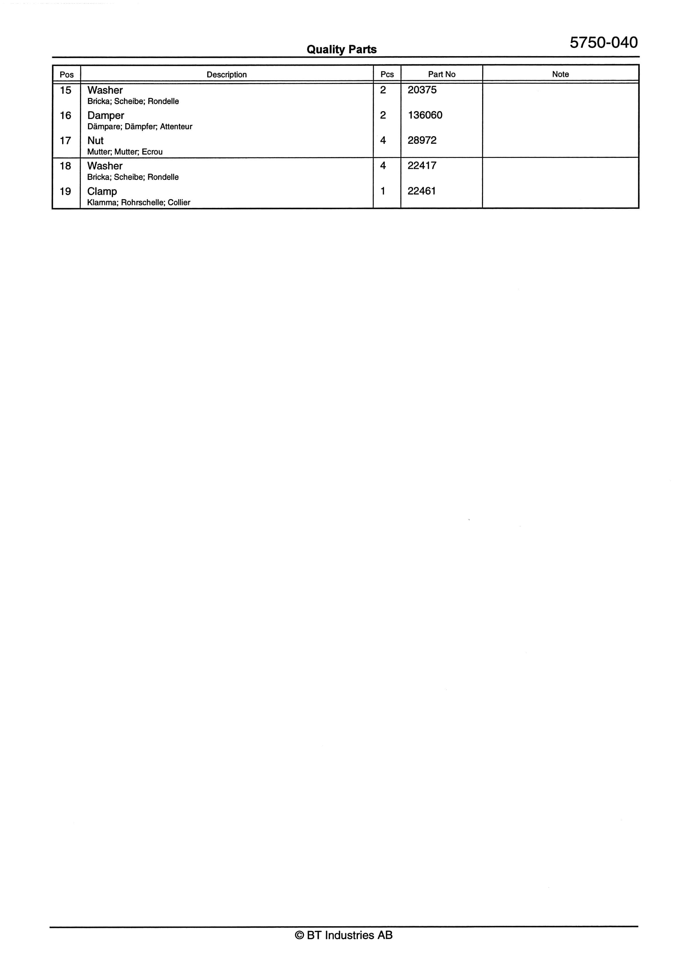 BT RR E2C Quality Parts 165293-2