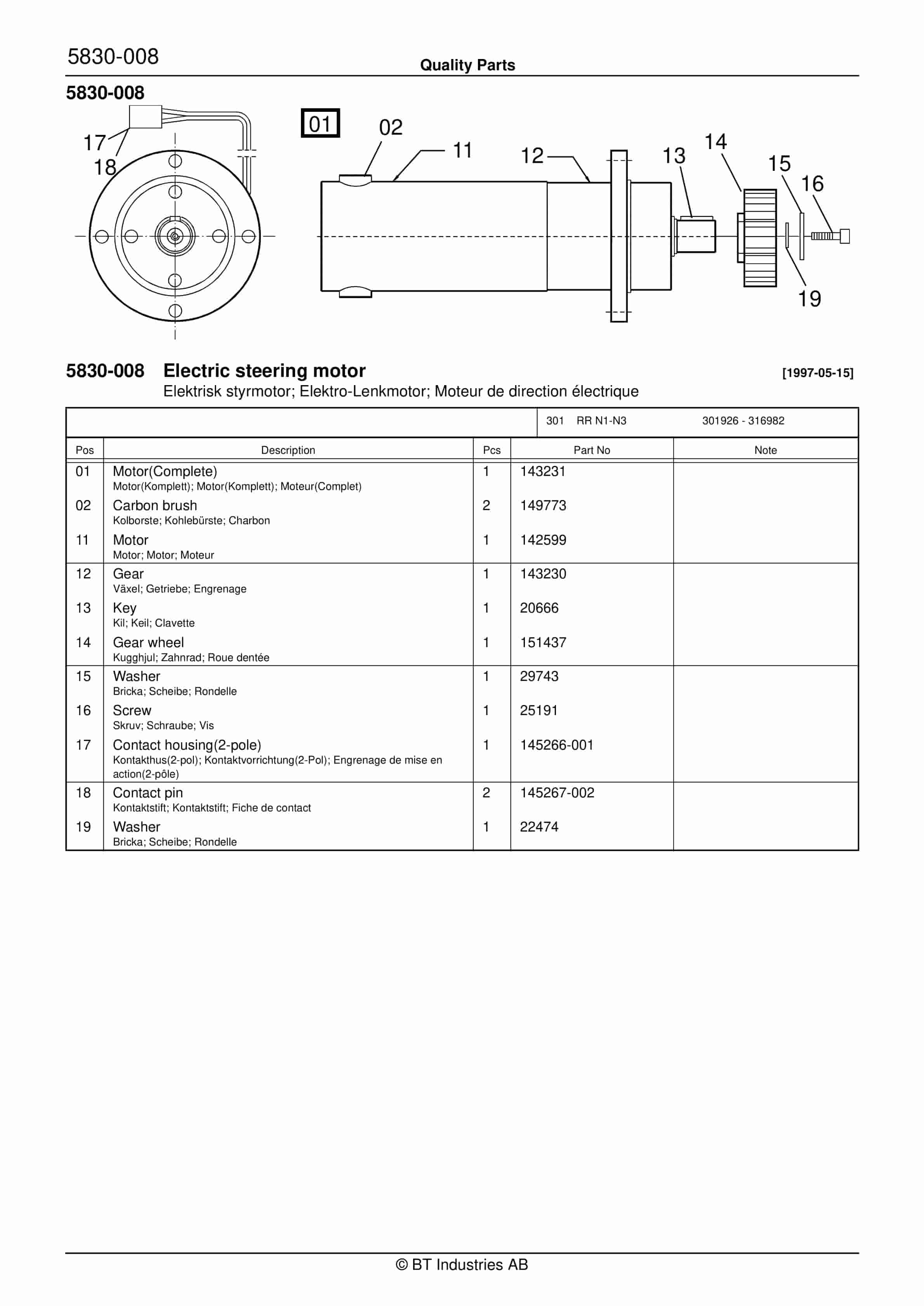 BT RR N1, RR N2, RR N3(C)-14(DC) Quality Parts 157303 2 BT RR N1, RR N2, RR N3(C)-14(DC) Quality Parts 157303 - Image 2