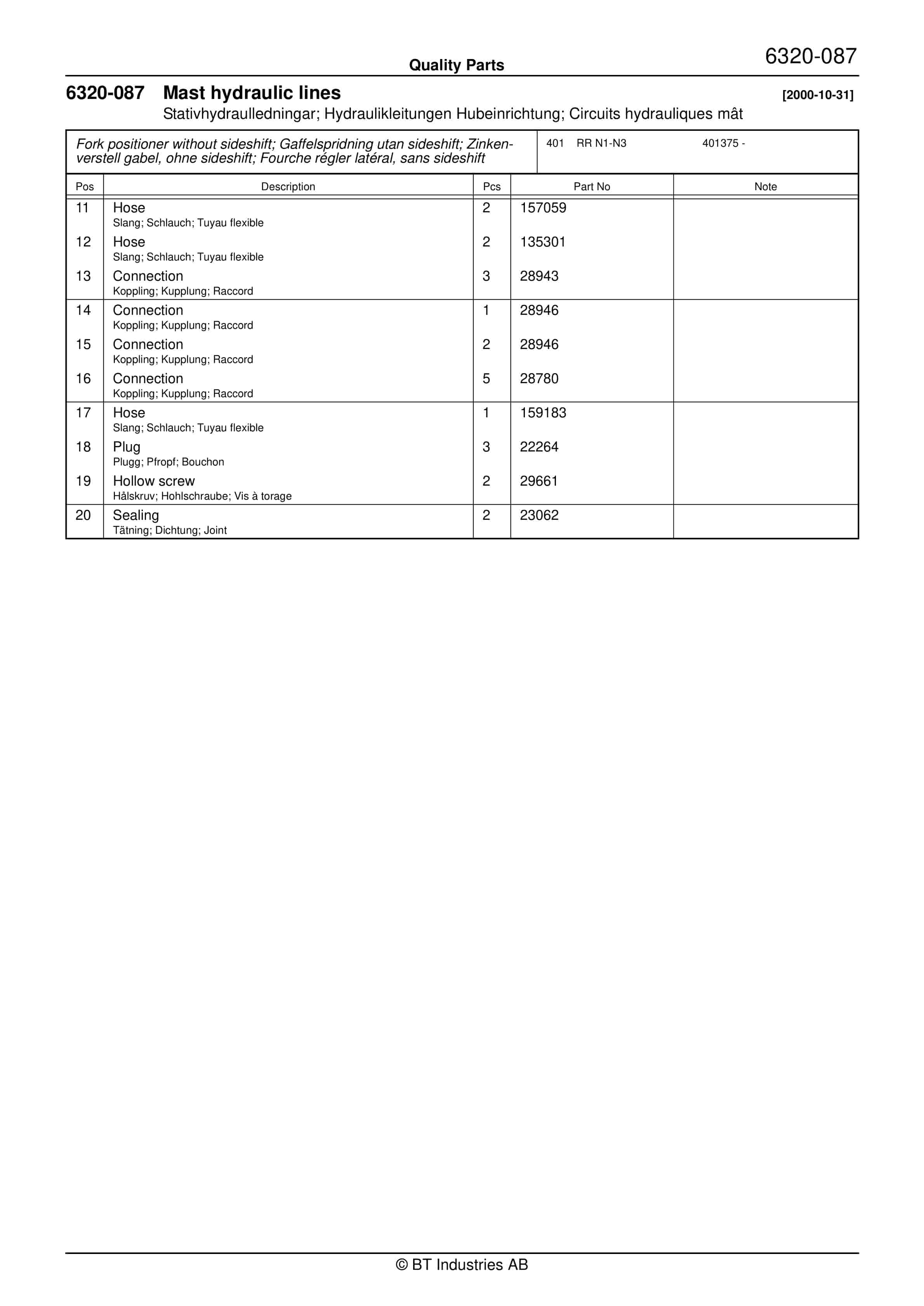 BT RR N1, RR N2, RR N3(C)-15(AC)(ACi) Quality Parts 180022 3 BT RR N1, RR N2, RR N3(C)-15(AC)(ACi) Quality Parts 180022 - Image 3