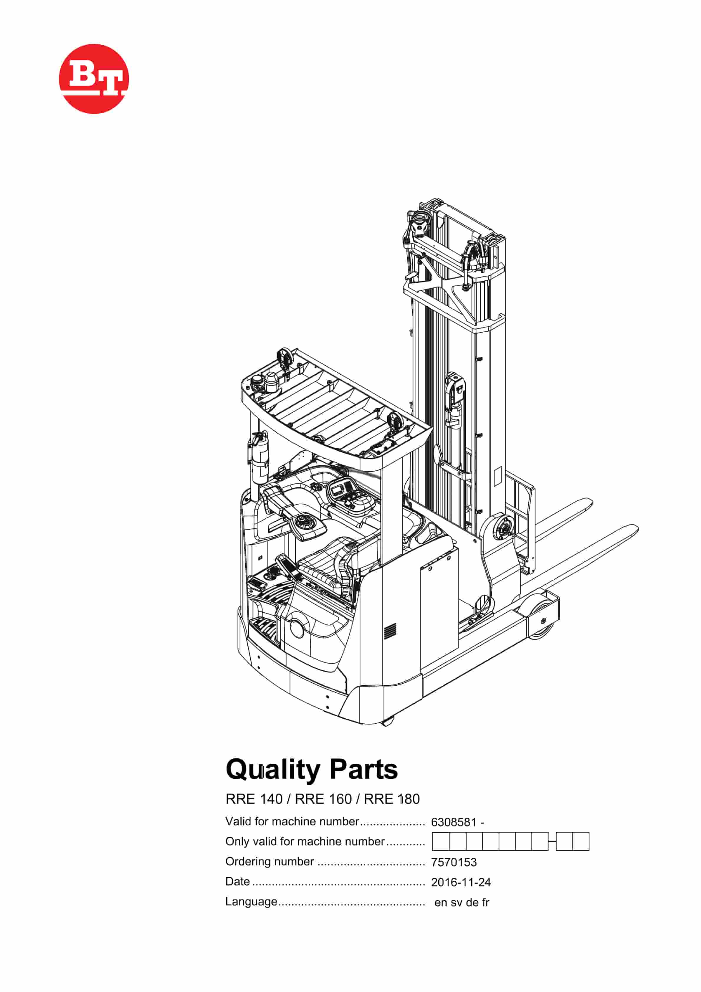 BT RRE 140, RRE 160, RRE180 Quality Parts 7570153 1 BT RRE 140, RRE 160, RRE180 Quality Parts 7570153