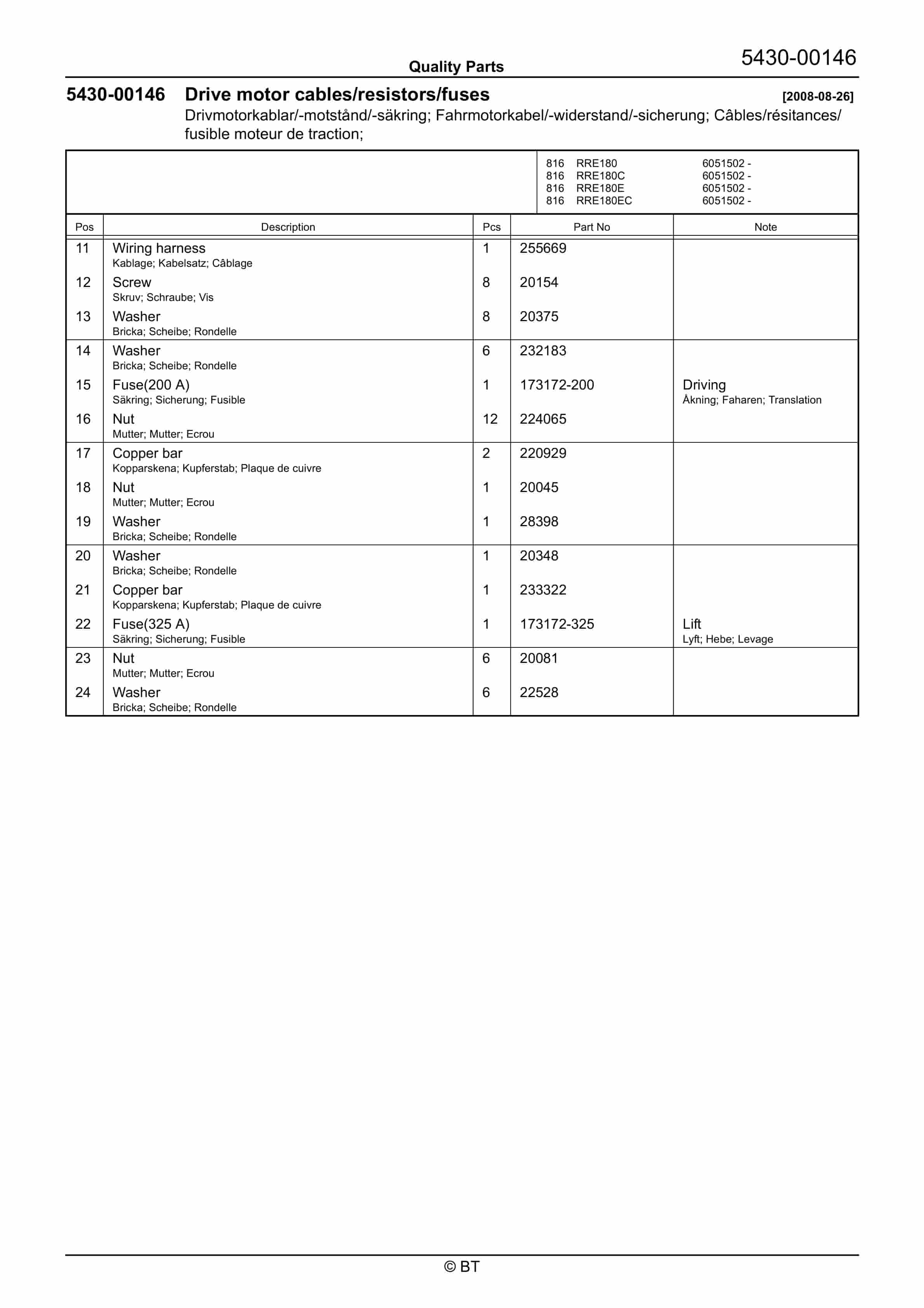BT RRE180, RRE180C, RRE180E, RRE180EC Quality Parts 262268 2 BT RRE180, RRE180C, RRE180E, RRE180EC Quality Parts 262268 - Image 2
