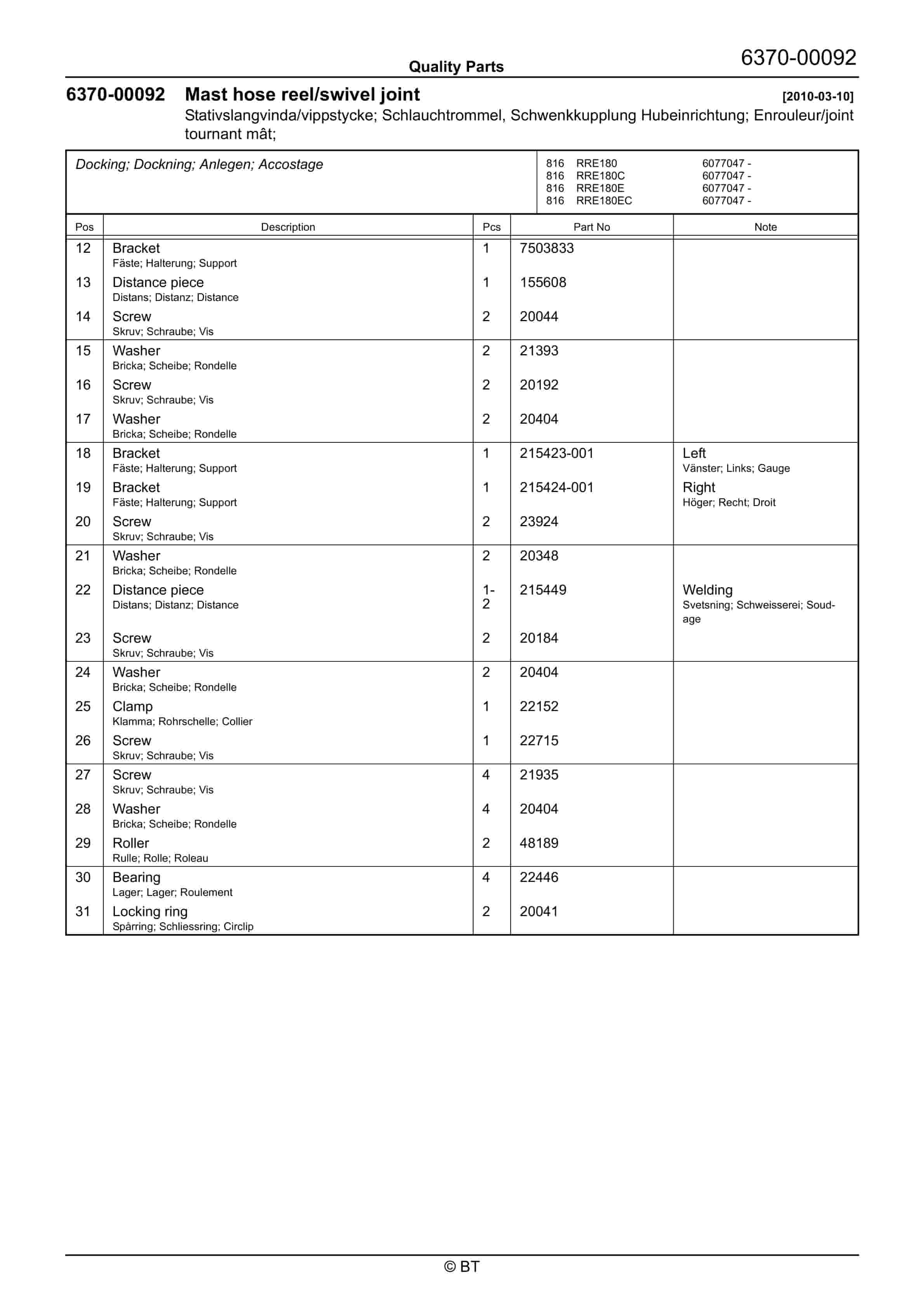 BT RRE180, RRE180C, RRE180E, RRE180EC Quality Parts 7520660 4 BT RRE180, RRE180C, RRE180E, RRE180EC Quality Parts 7520660 - Image 4