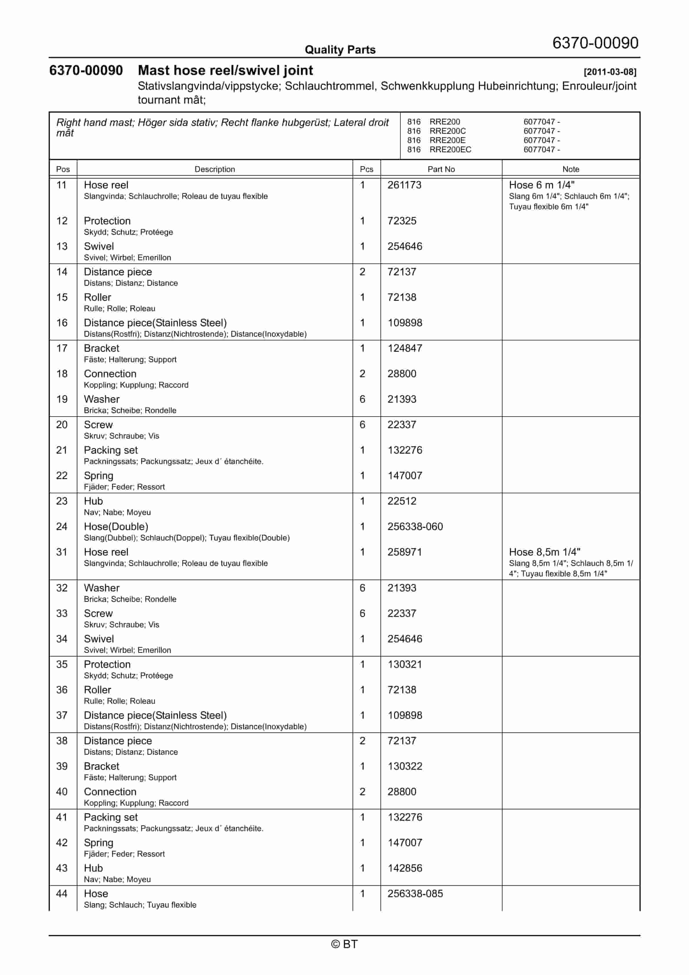 BT RRE200, RRE200C, RRE200E, RRE200EC Quality Parts 7537599 3 BT RRE200, RRE200C, RRE200E, RRE200EC Quality Parts 7537599 - Image 3