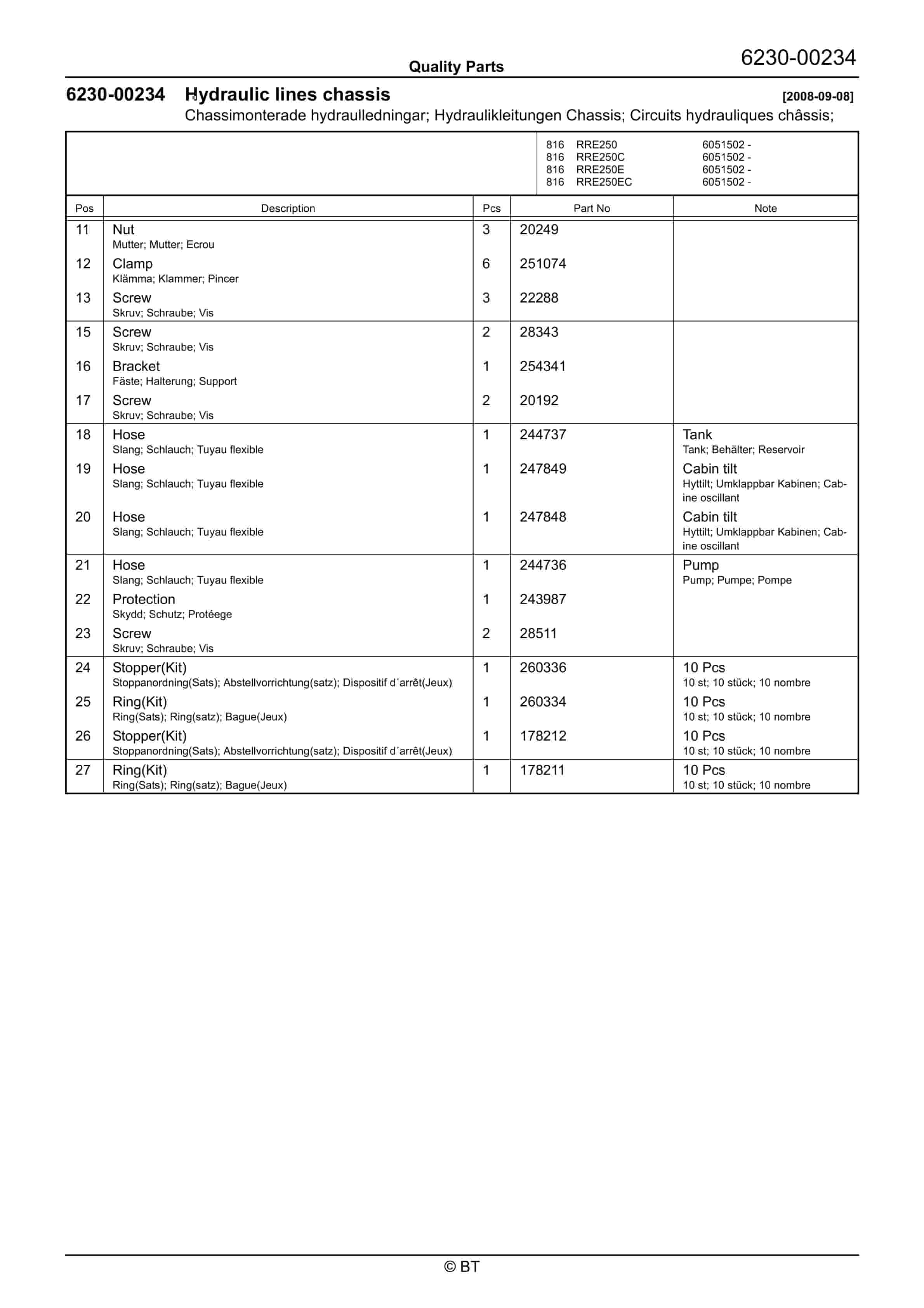 BT RRE250, RRE250C, RRE250E, RRE250EC Quality Parts 262276 4 BT RRE250, RRE250C, RRE250E, RRE250EC Quality Parts 262276 - Image 4
