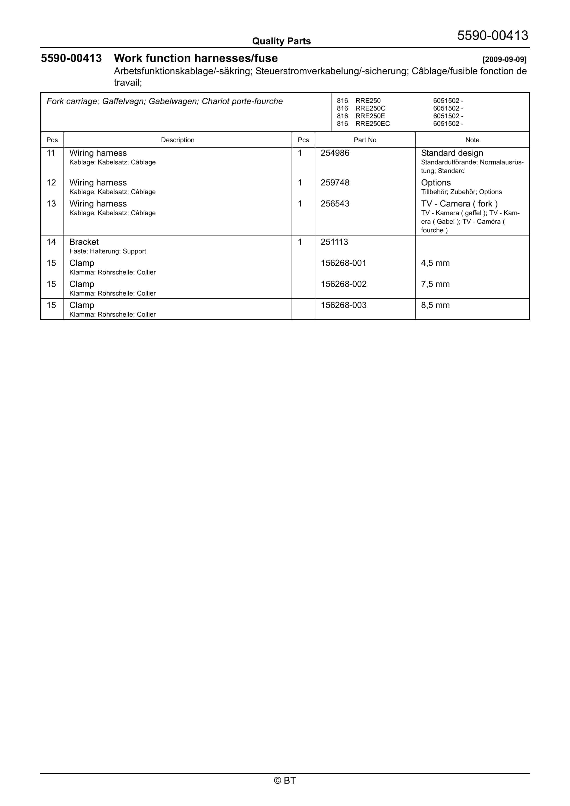 Alternative view of BT RRE250, RRE250C, RRE250E, RRE250EC Quality Parts 7514563