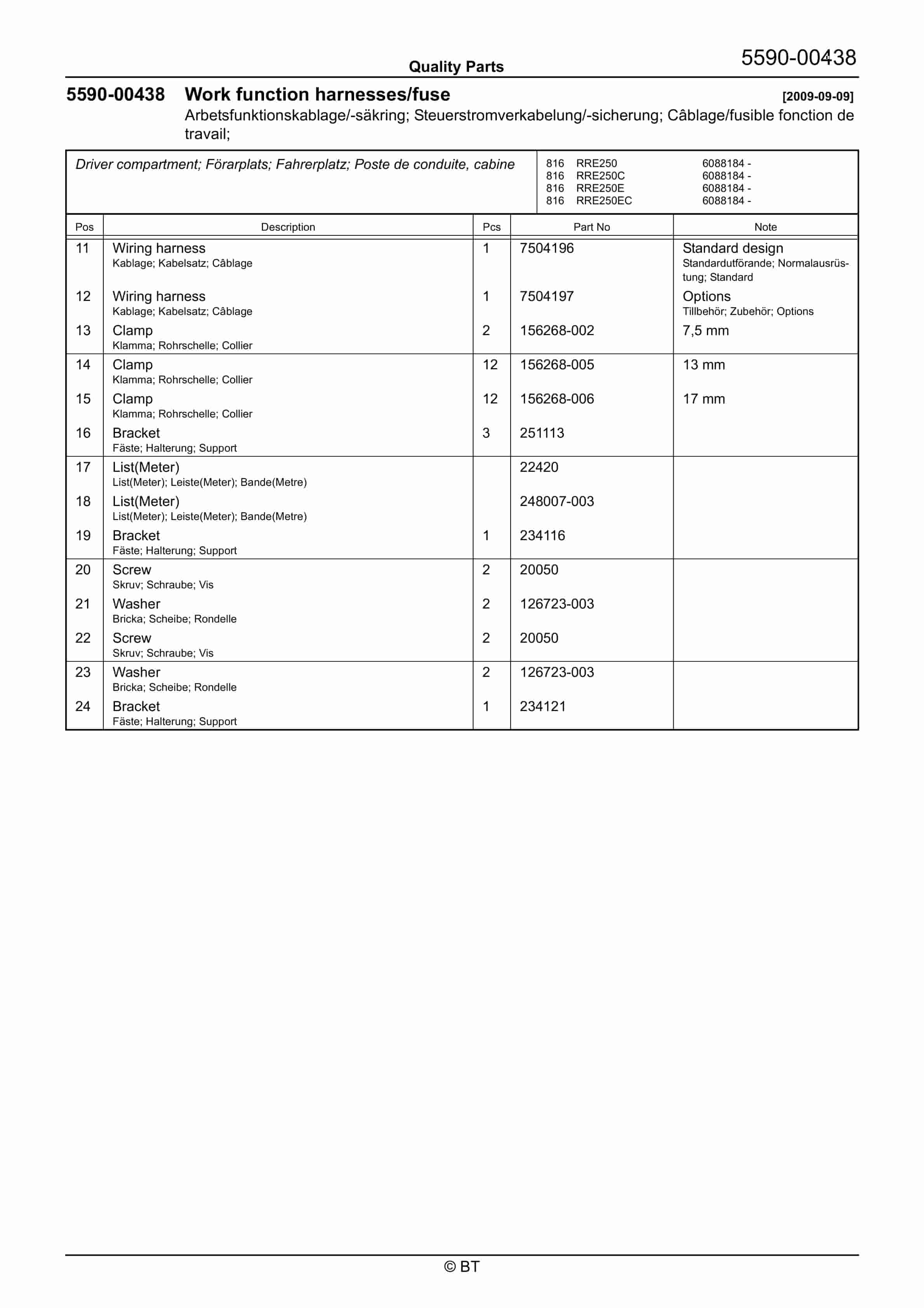 Alternative view of BT RRE250, RRE250C, RRE250E, RRE250EC Quality Parts 7517348
