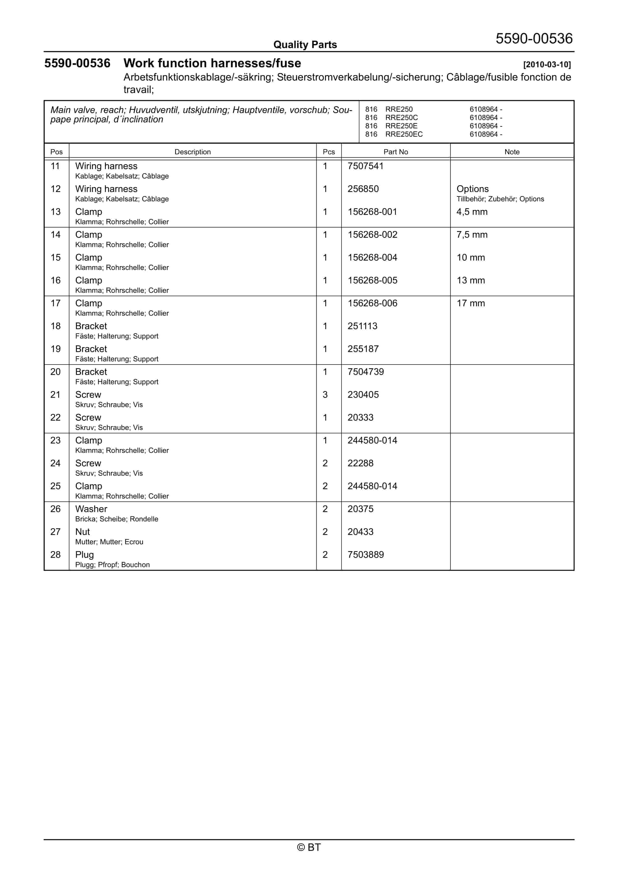 Alternative view of BT RRE250, RRE250C, RRE250E, RRE250EC Quality Parts 7520669