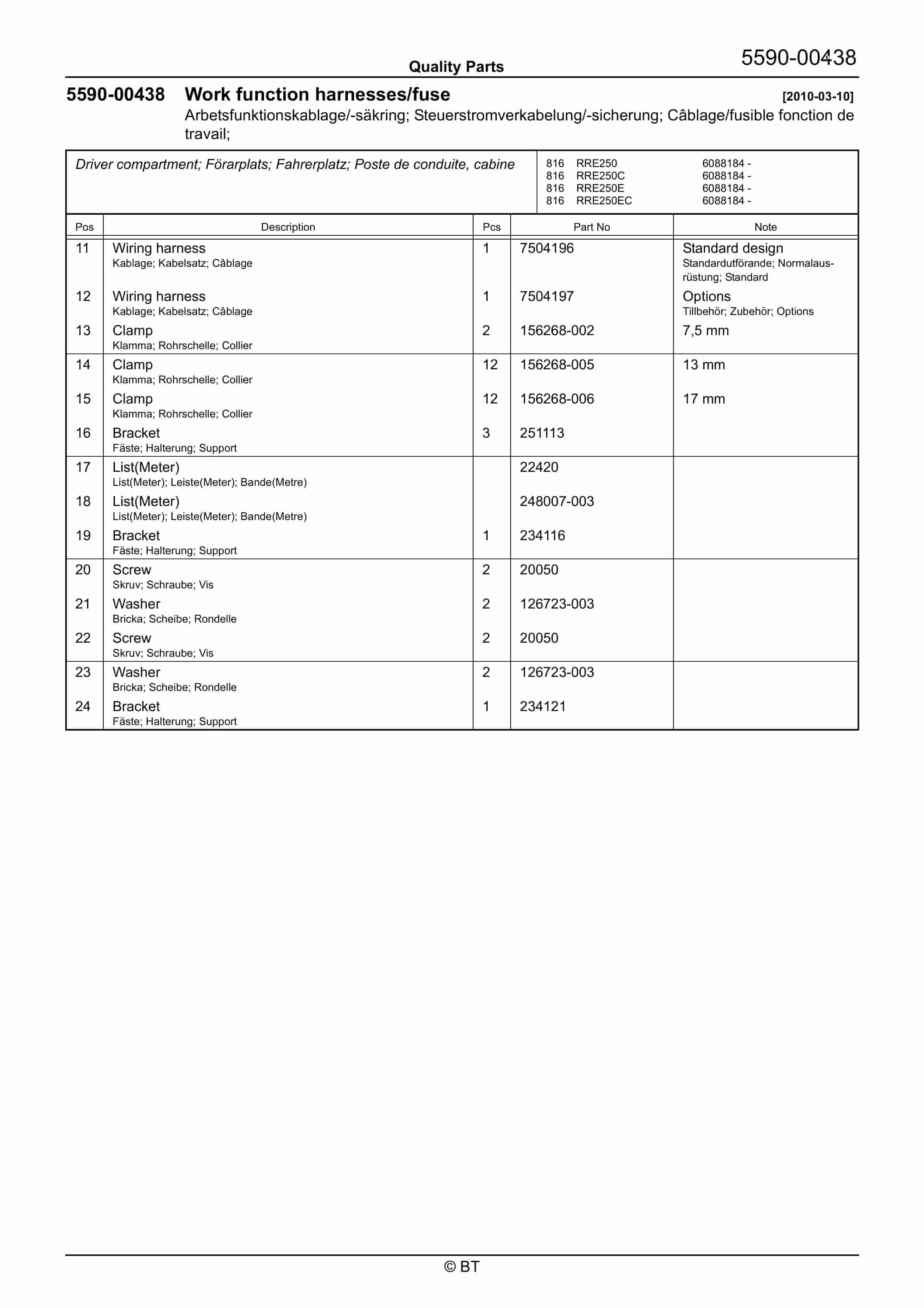 Alternative view of BT RRE250, RRE250C, RRE250E, RRE250EC Quality Parts 7523046