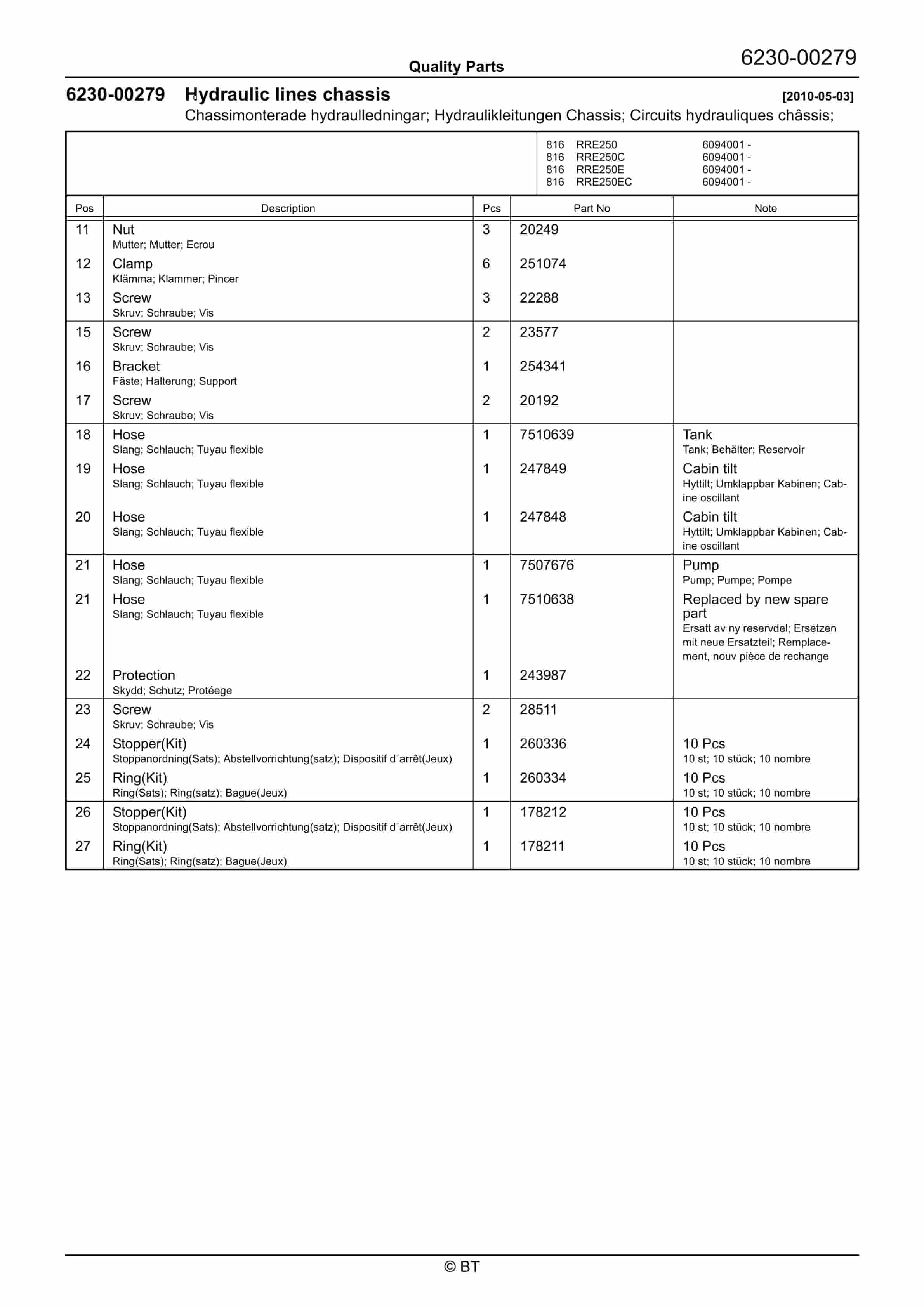 BT RRE250, RRE250C, RRE250E, RRE250EC Quality Parts 7523046 3 BT RRE250, RRE250C, RRE250E, RRE250EC Quality Parts 7523046 - Image 3