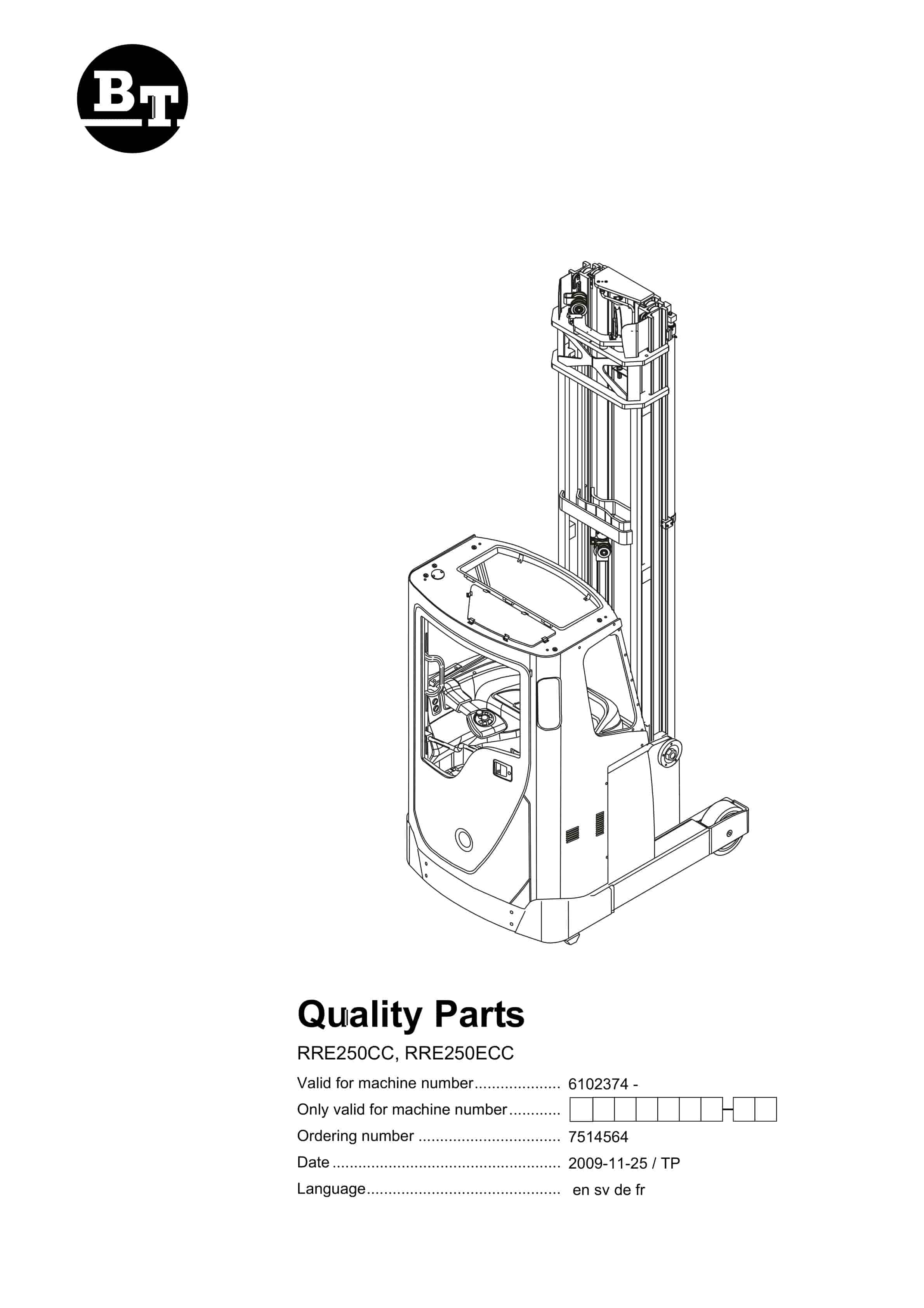 BT RRE250CC, RRE250ECC Quality Parts 7514564 1 BT RRE250CC, RRE250ECC Quality Parts 7514564