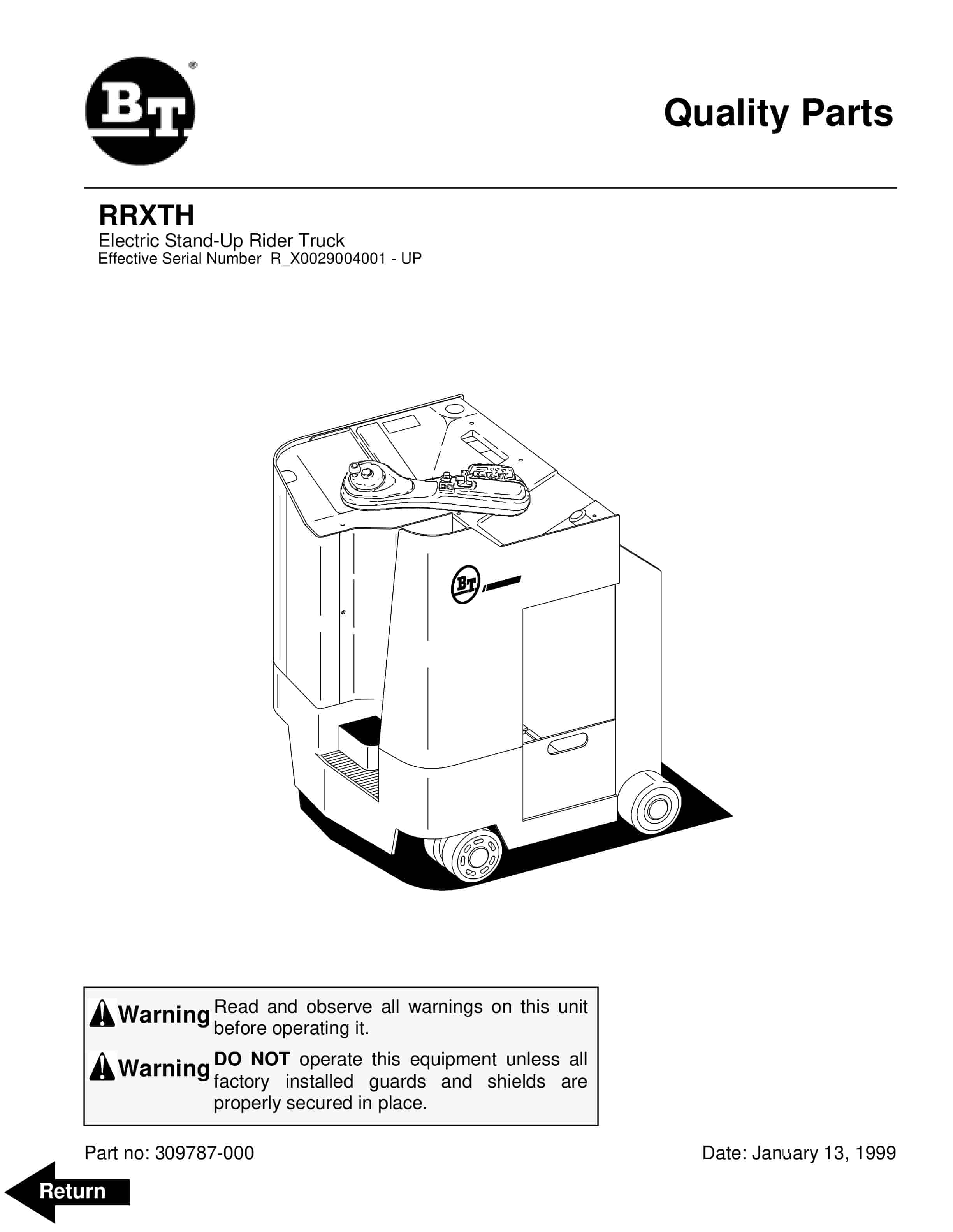 BT RRXTH Electric Stand-Up Rider Truck Parts Manual 309787-000 1 BT RRXTH Electric Stand-Up Rider Truck Parts Manual 309787-000