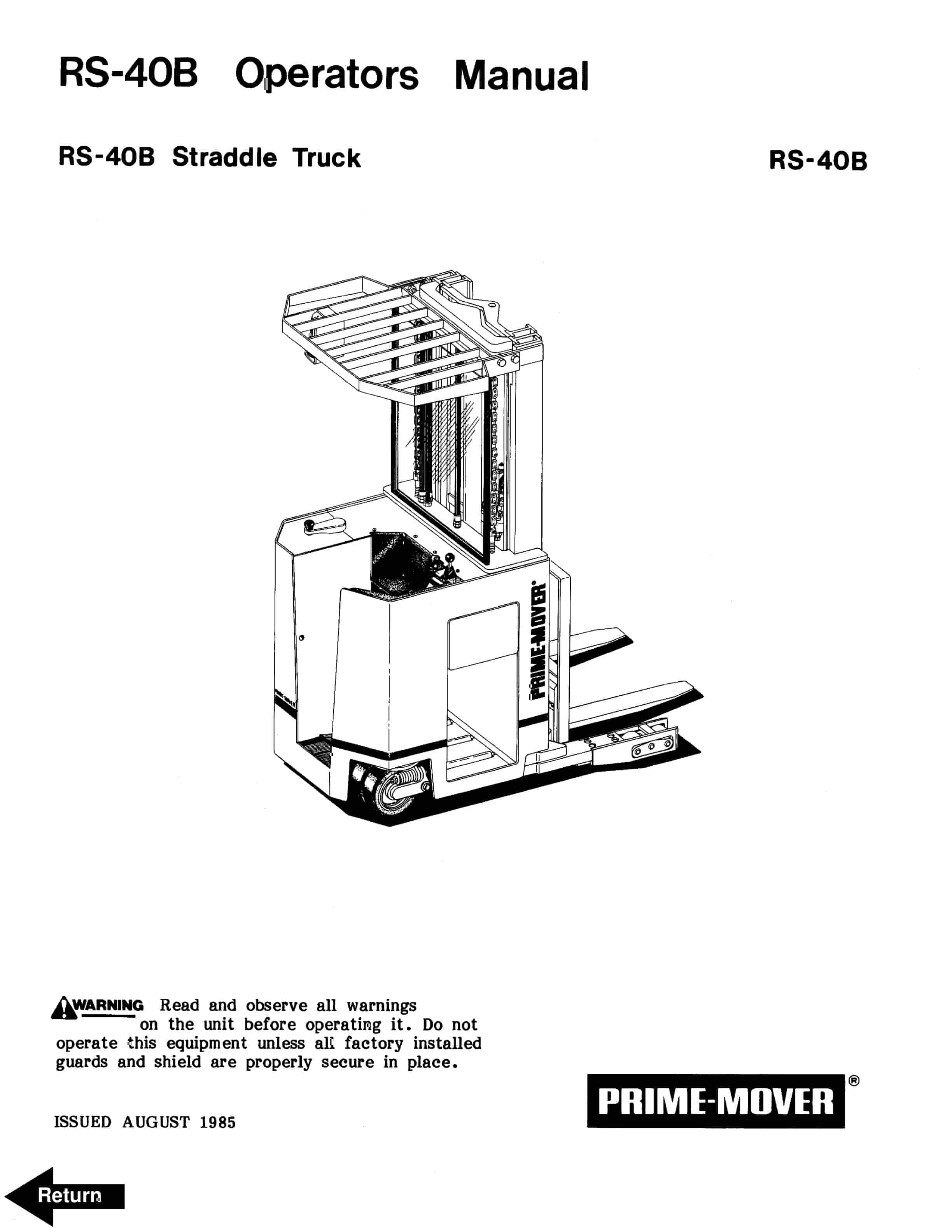 BT RS-40B Straddle Truck Operator Manual 301082-000